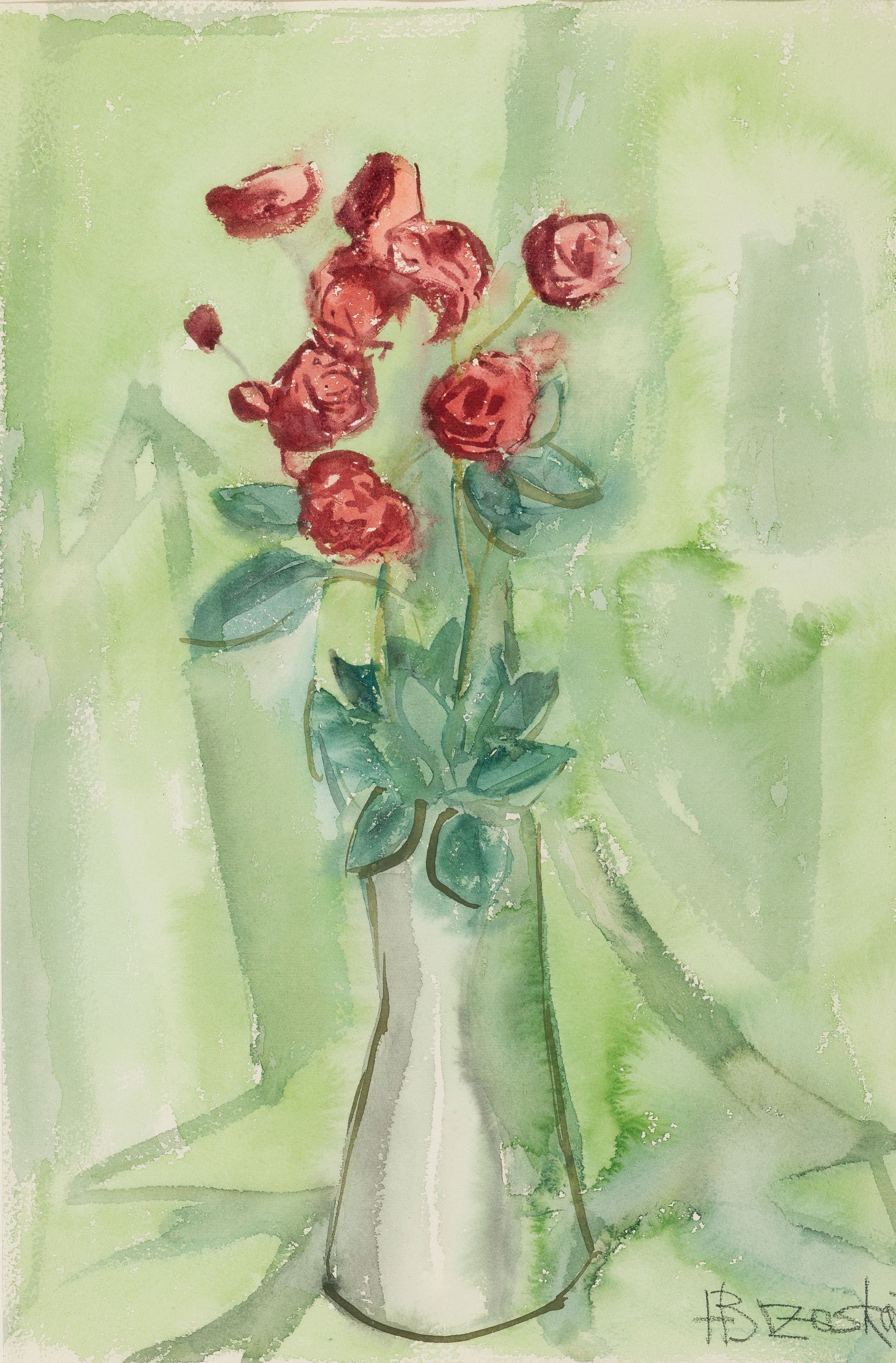 Heinz Brzoska, 1942-2014, 2 Aquarelle: 1x Stillleben mit Blumen in Vase, sign., ca. 54x35cm, PP, u.Gl., R. ca. 69x49cm; Stillleben mit ...