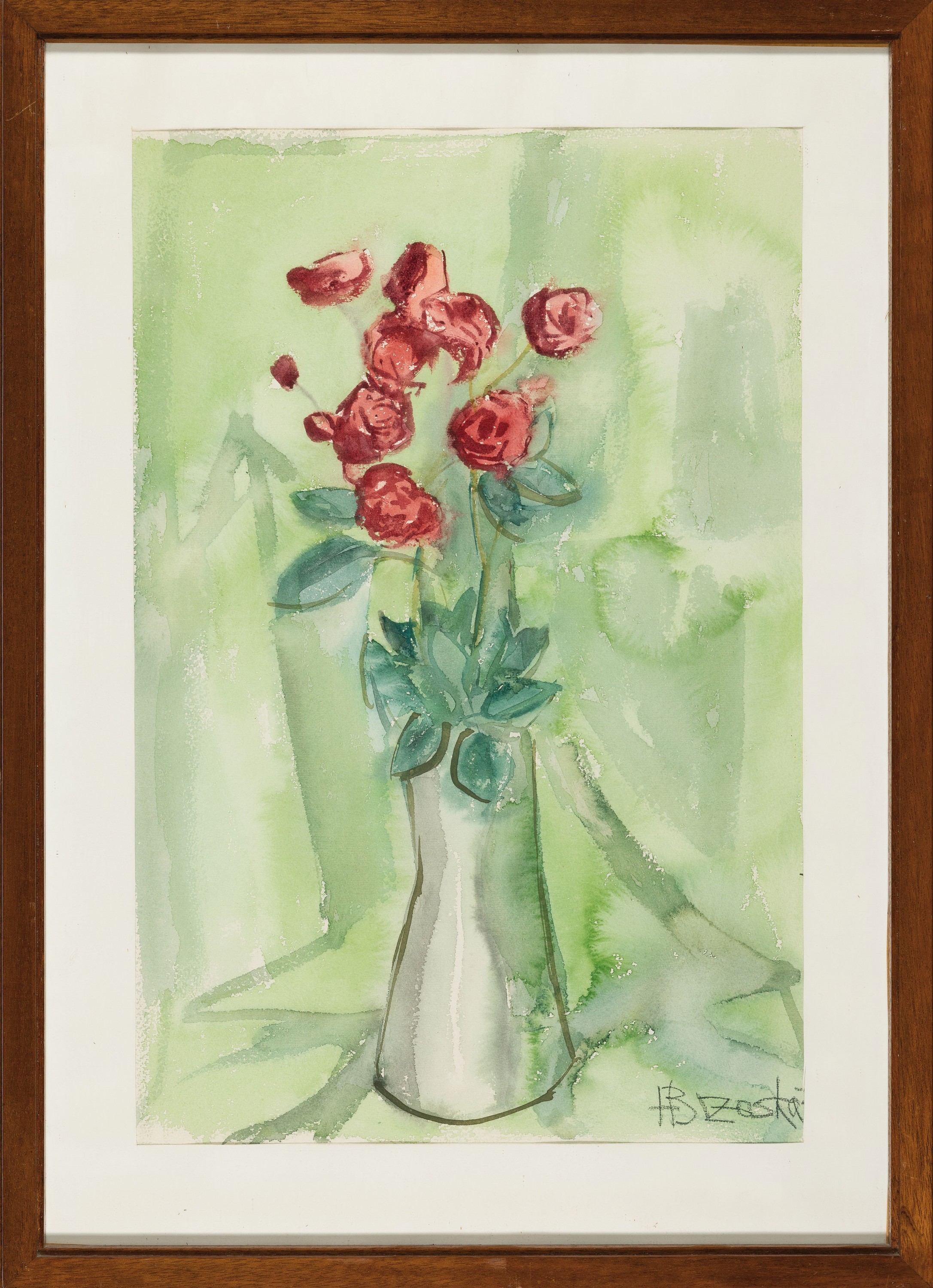 Detail k: Heinz Brzoska, 1942-2014, 2 Aquarelle: 1x Stillleben mit Blumen in Vase, sign., ca. 54x35cm, PP, u.Gl., R. ca. 69x49cm; Stillleben mit ...