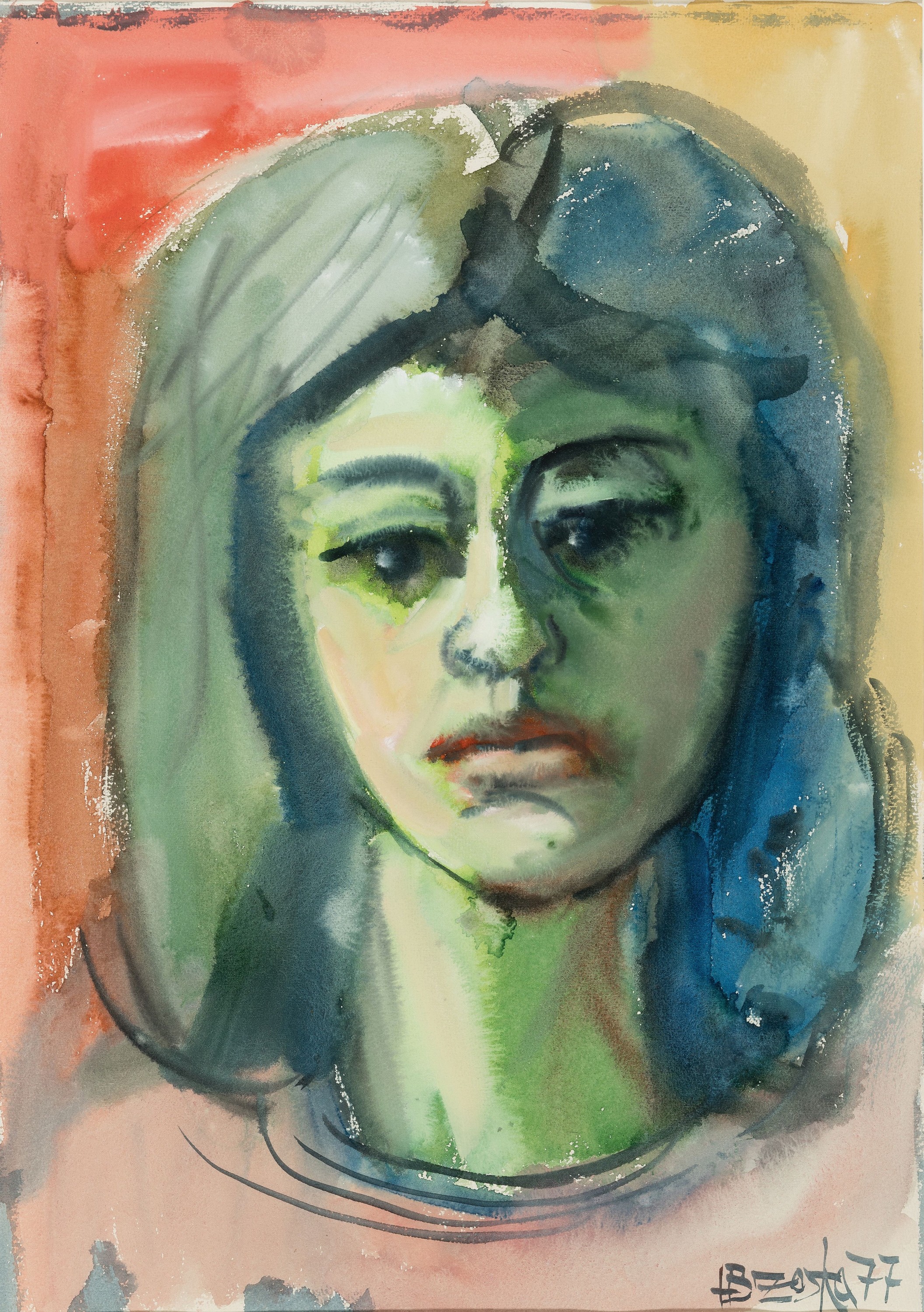 Heinz Brzoska, 1942-2014, 2 Aquarelle: 1x Kopf einer jungen Frau, sign. und dat. 77cm, ca. 56x39cm, PP, u.Gl., R. ca. 73x56cm; 1x stehender ...
