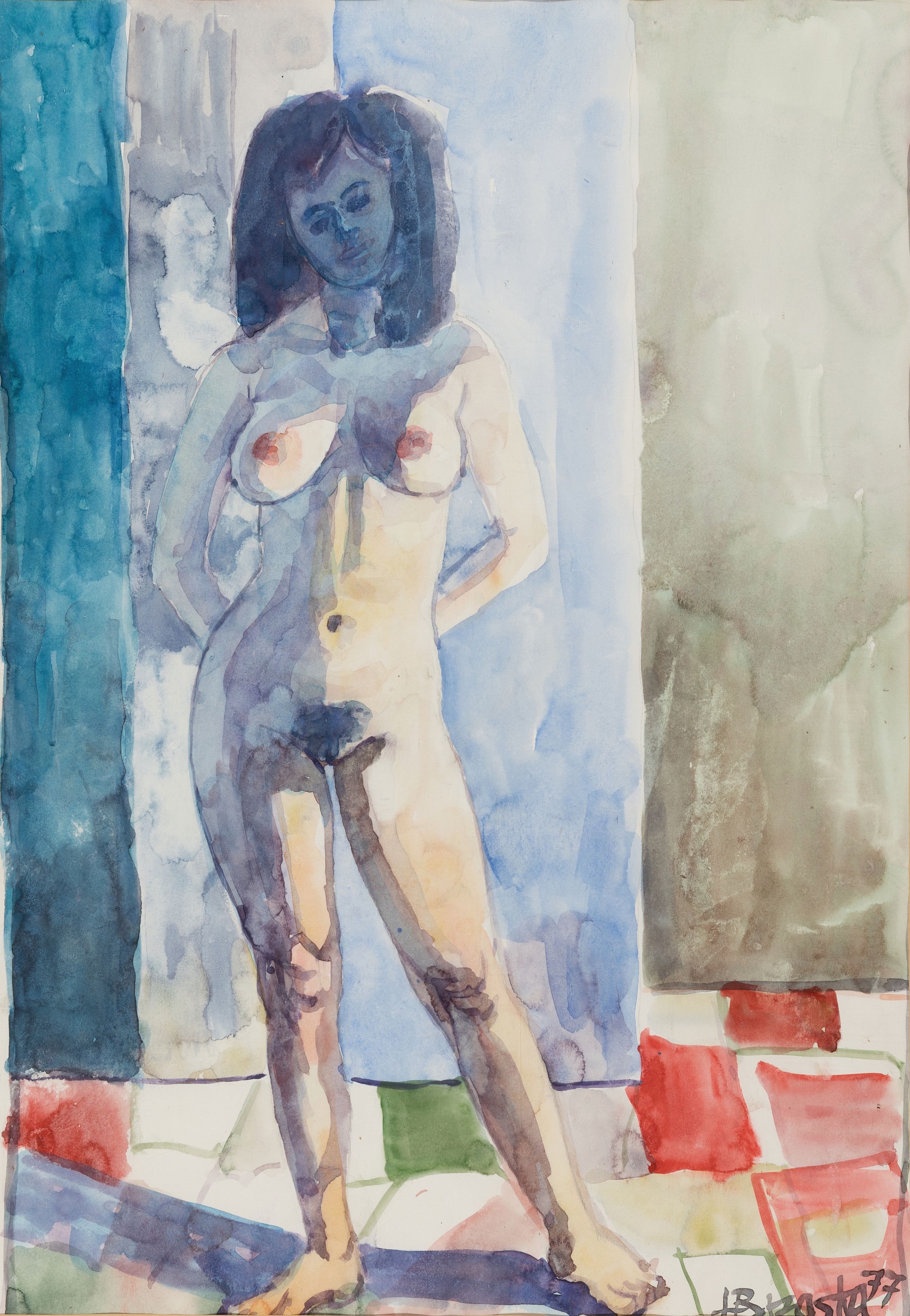 Detail f: Heinz Brzoska, 1942-2014, 2 Aquarelle: 1x Kopf einer jungen Frau, sign. und dat. 77cm, ca. 56x39cm, PP, u.Gl., R. ca. 73x56cm; 1x stehender ...