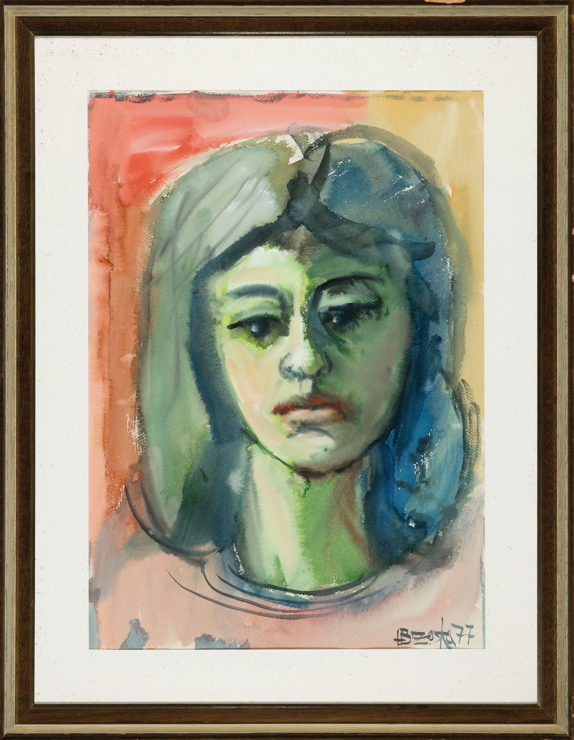 Detail k: Heinz Brzoska, 1942-2014, 2 Aquarelle: 1x Kopf einer jungen Frau, sign. und dat. 77cm, ca. 56x39cm, PP, u.Gl., R. ca. 73x56cm; 1x stehender ...