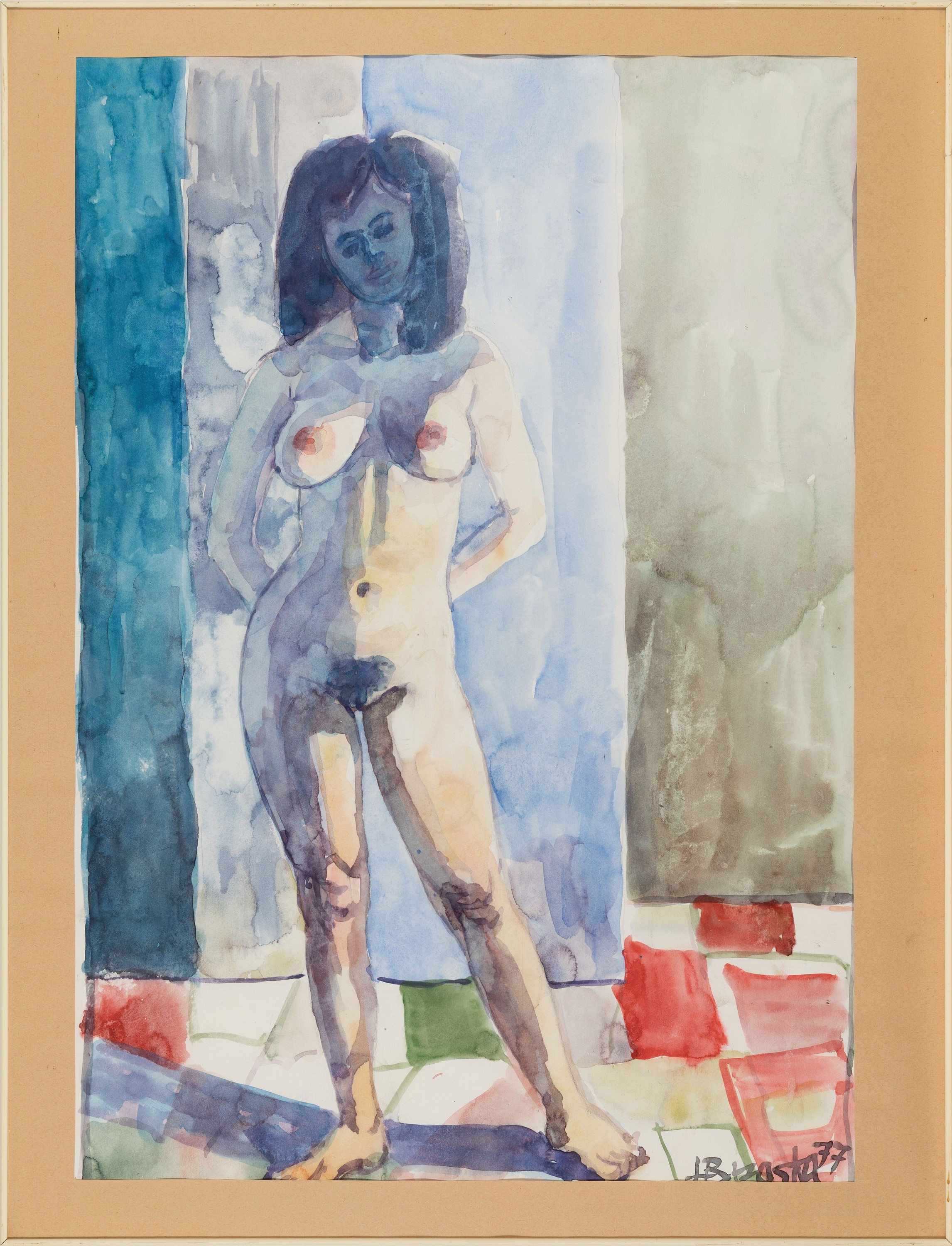 Detail m: Heinz Brzoska, 1942-2014, 2 Aquarelle: 1x Kopf einer jungen Frau, sign. und dat. 77cm, ca. 56x39cm, PP, u.Gl., R. ca. 73x56cm; 1x stehender ...