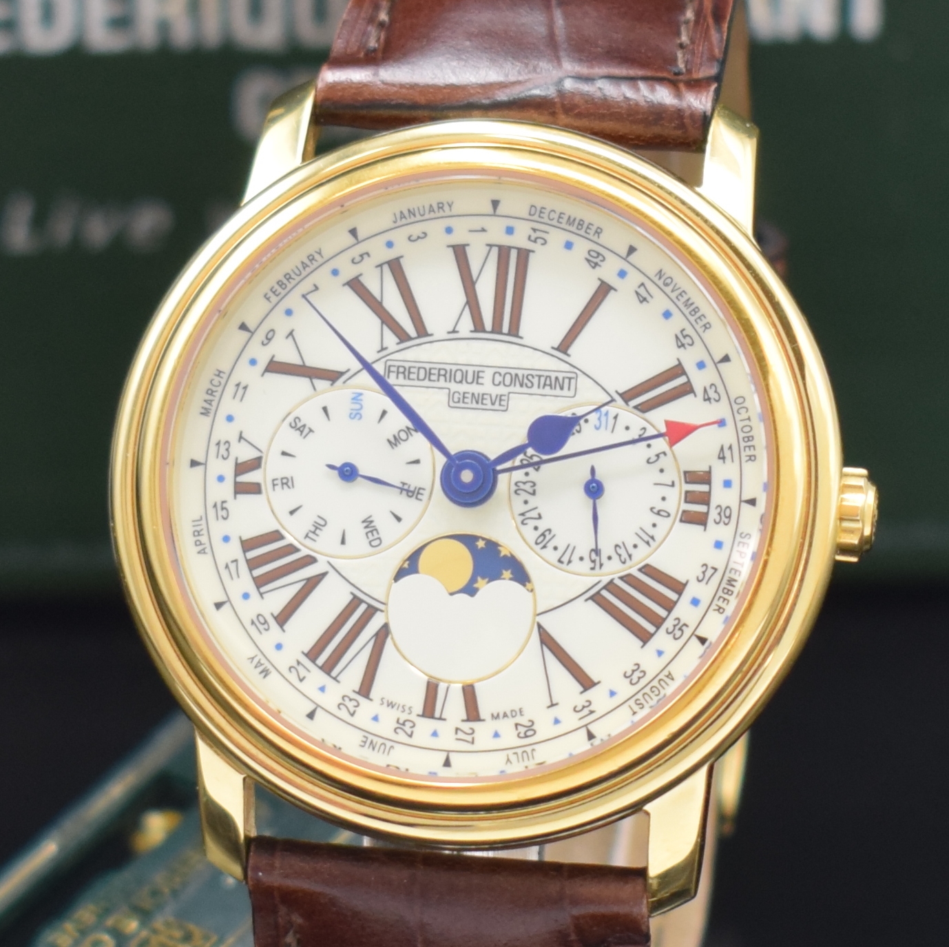 Detail a: FREDERIQUE CONSTANT Armbanduhr Referenz FC- 270X4P4/5/6, Schweiz um 2008, verg. Metallgeh., Edelstahlboden verschr., orig. Lederband m. orig. ...