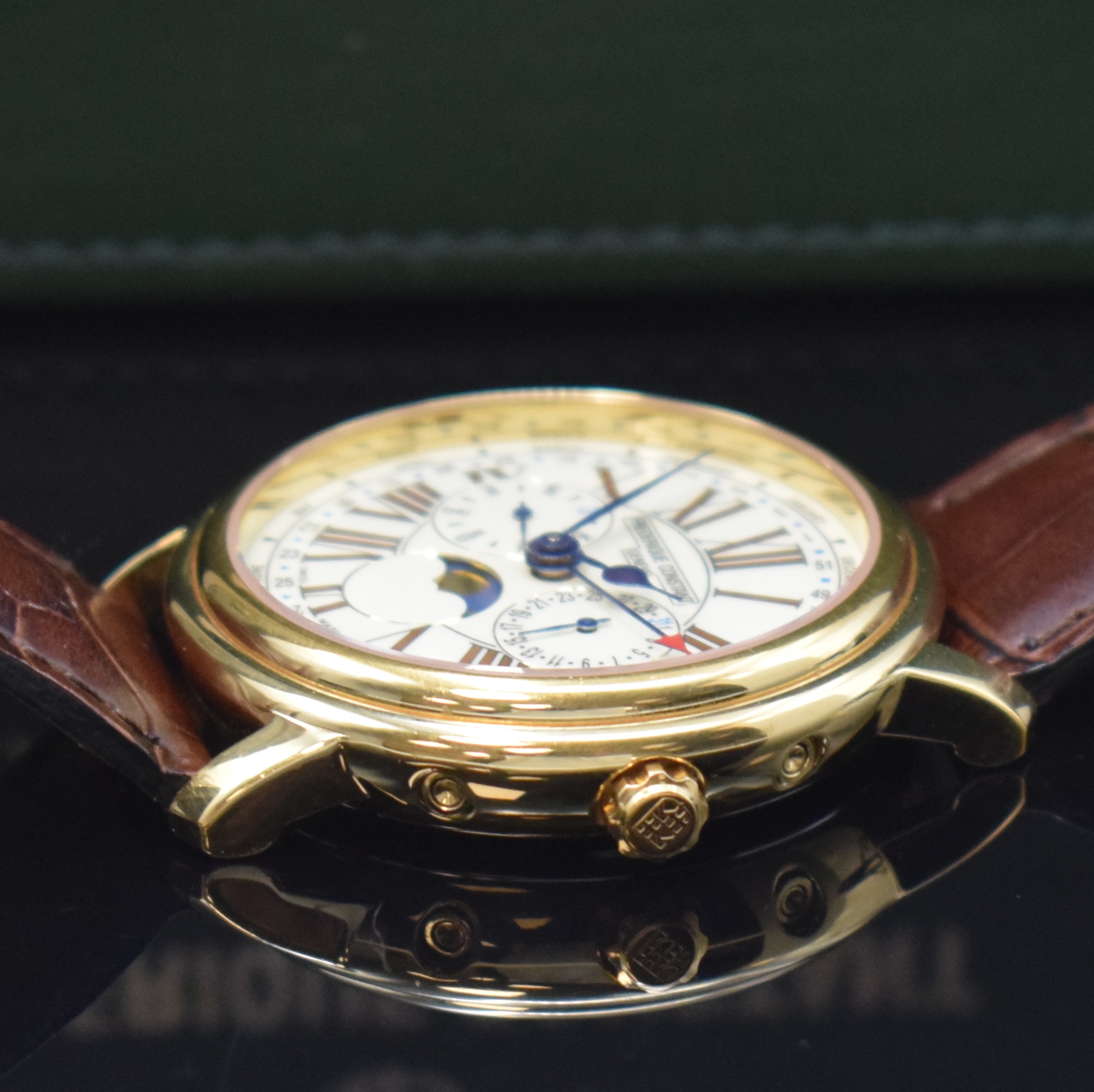 Detail b: FREDERIQUE CONSTANT Armbanduhr Referenz FC- 270X4P4/5/6, Schweiz um 2008, verg. Metallgeh., Edelstahlboden verschr., orig. Lederband m. orig. ...