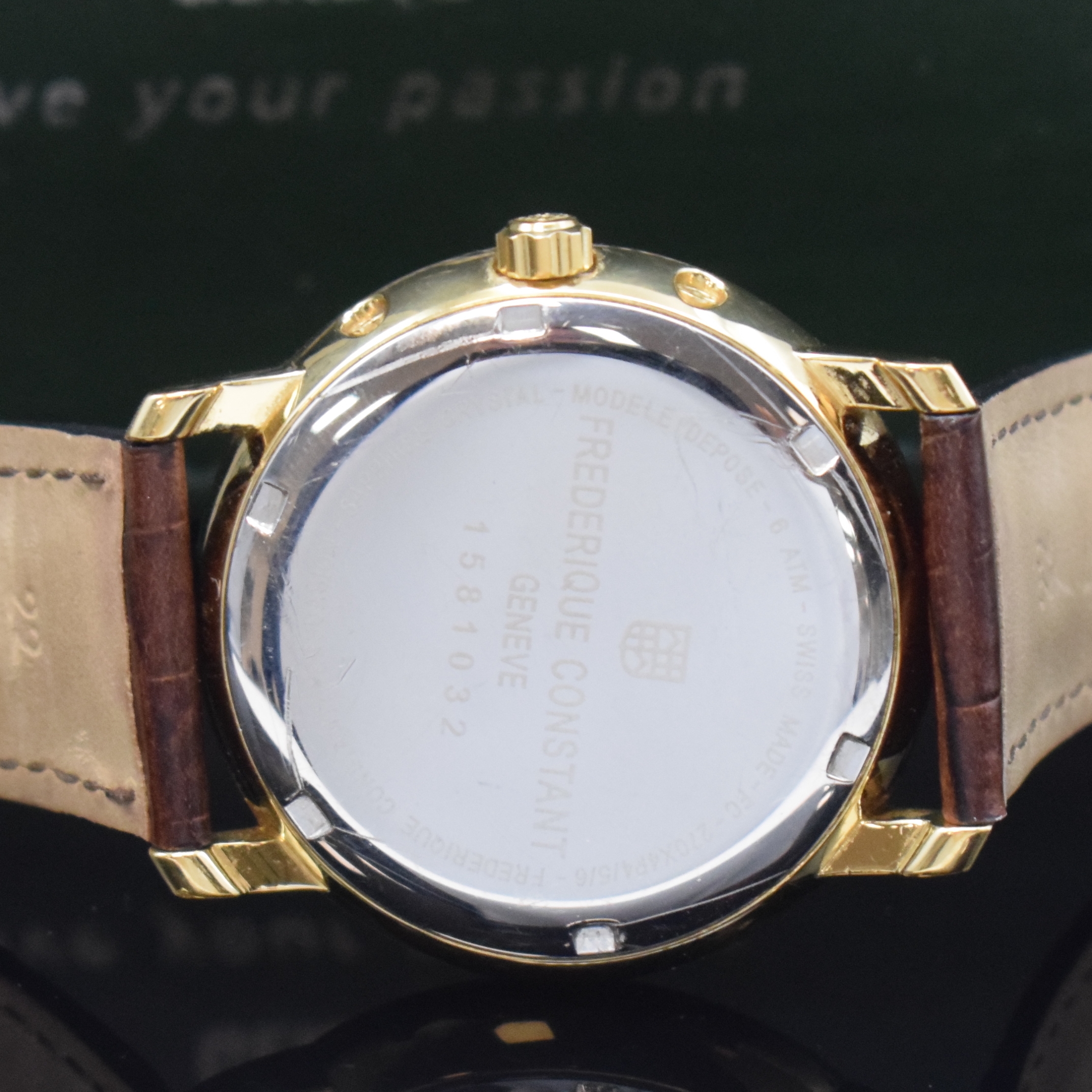 Detail c: FREDERIQUE CONSTANT Armbanduhr Referenz FC- 270X4P4/5/6, Schweiz um 2008, verg. Metallgeh., Edelstahlboden verschr., orig. Lederband m. orig. ...