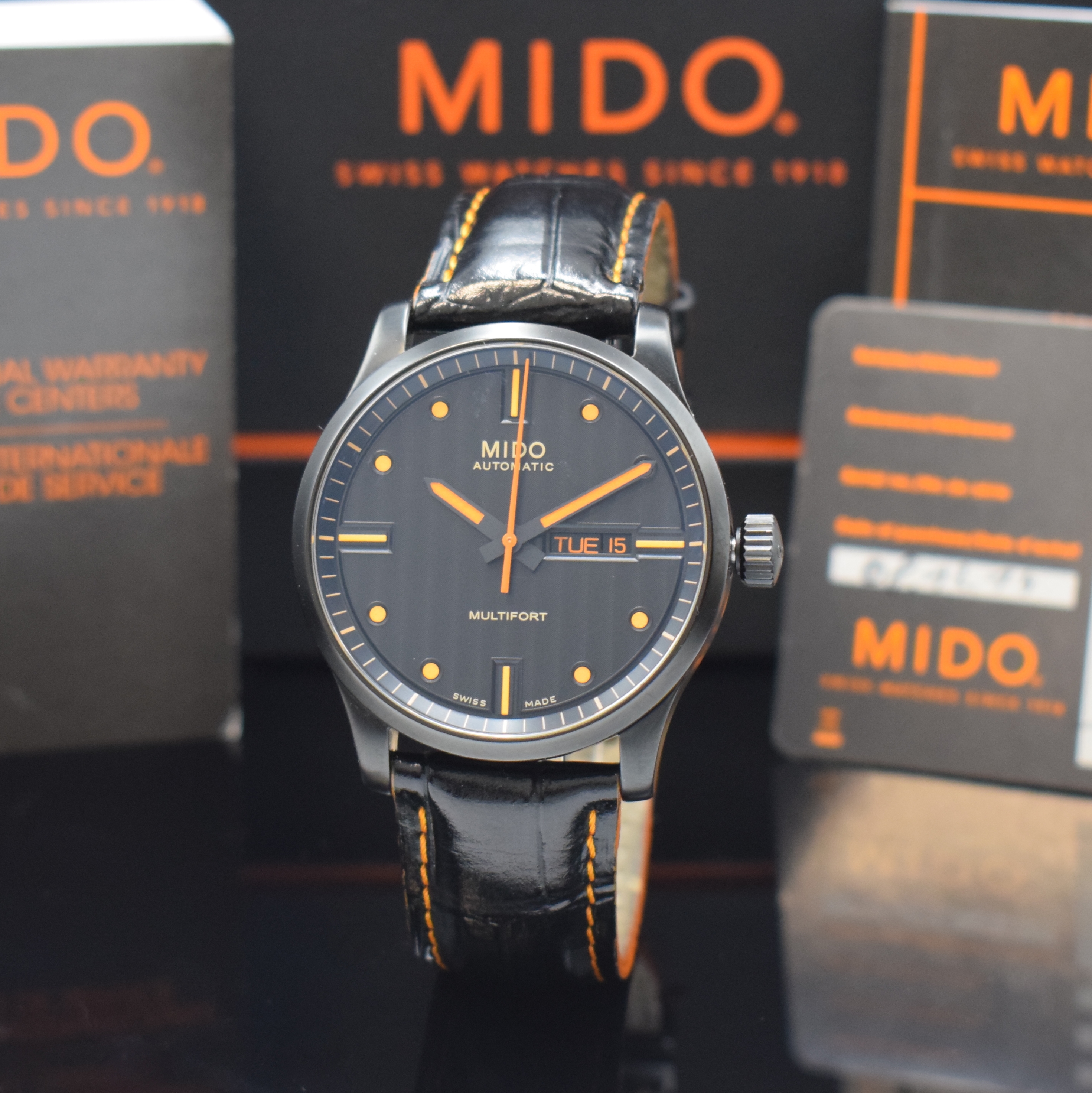 MIDO Herrenarmbanduhr Multifort Referenz M005430 A, Automatik, schwarz beschichtetes Edelstahlgeh. inkl. orig. Lederband m. dopp. Faltschl., ...