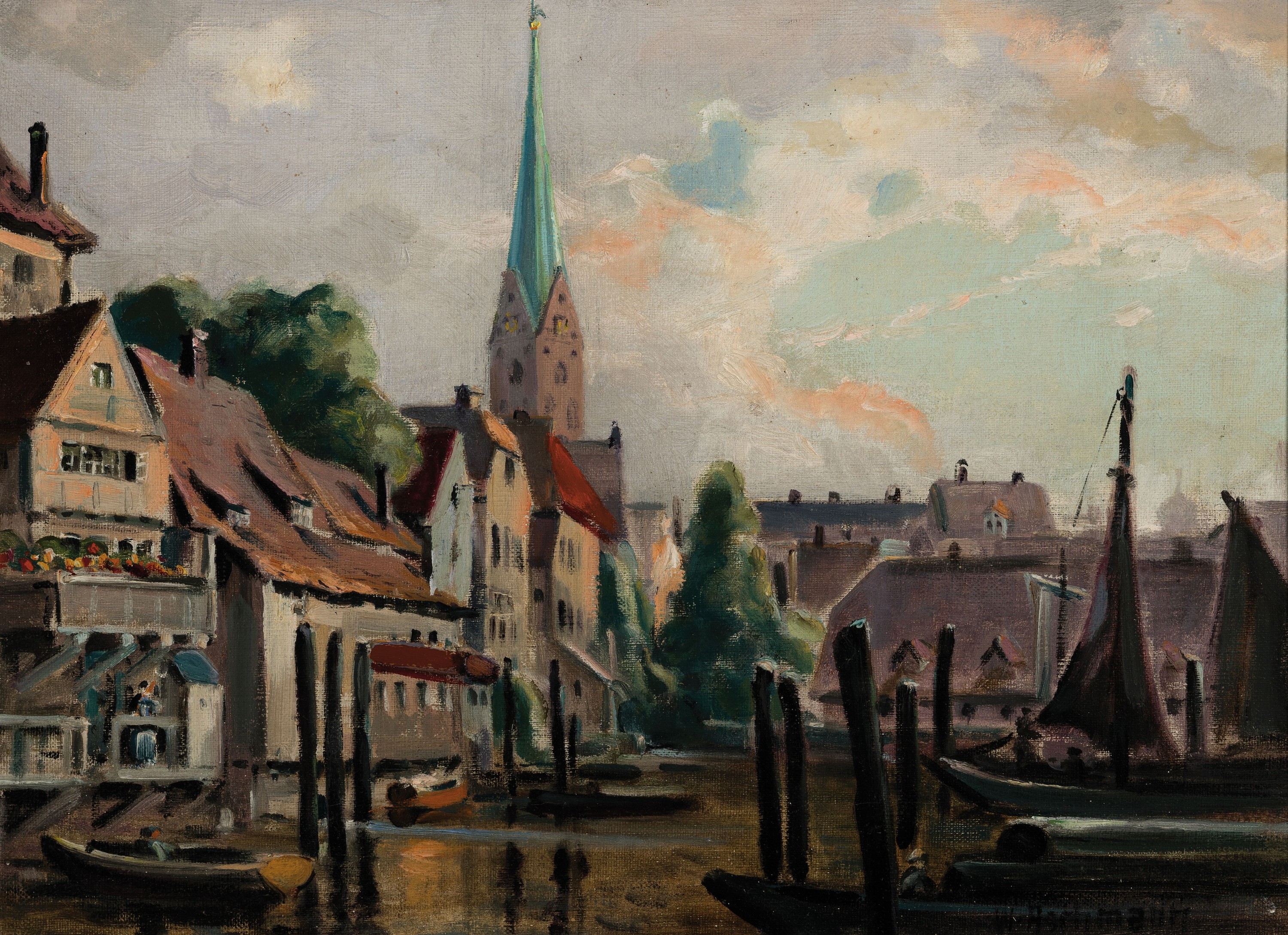 Detail a: Willy Aschmann, geb. 1916 Poppenbüttel, 3 Ölgemälde mit Hamburger Ansichten: Kleine Alster, Öl/Lwd, rechts unten sign., ca. 30x40 cm, R.; Blick ...