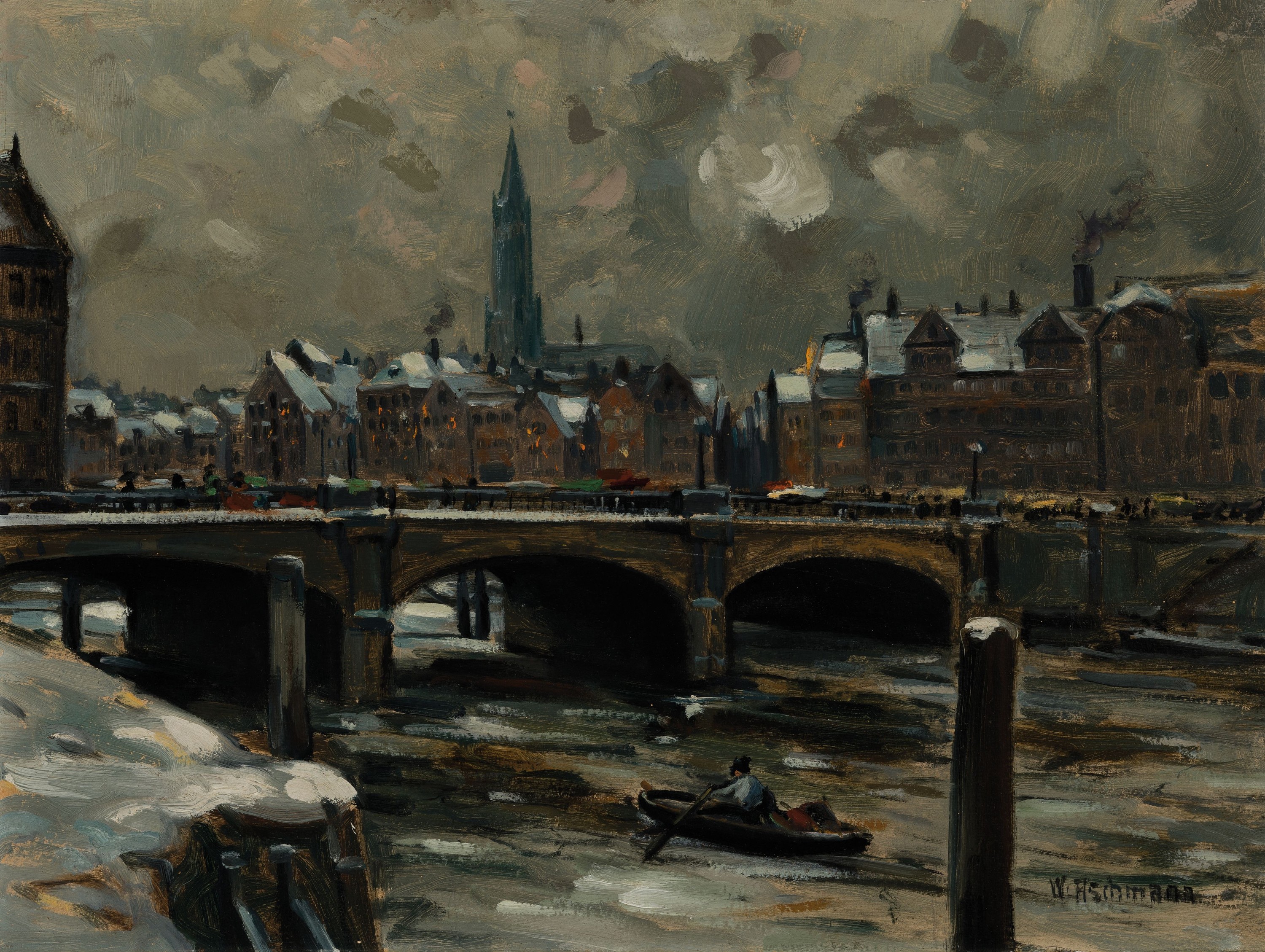 Detail f: Willy Aschmann, geb. 1916 Poppenbüttel, 3 Ölgemälde mit Hamburger Ansichten: Kleine Alster, Öl/Lwd, rechts unten sign., ca. 30x40 cm, R.; Blick ...