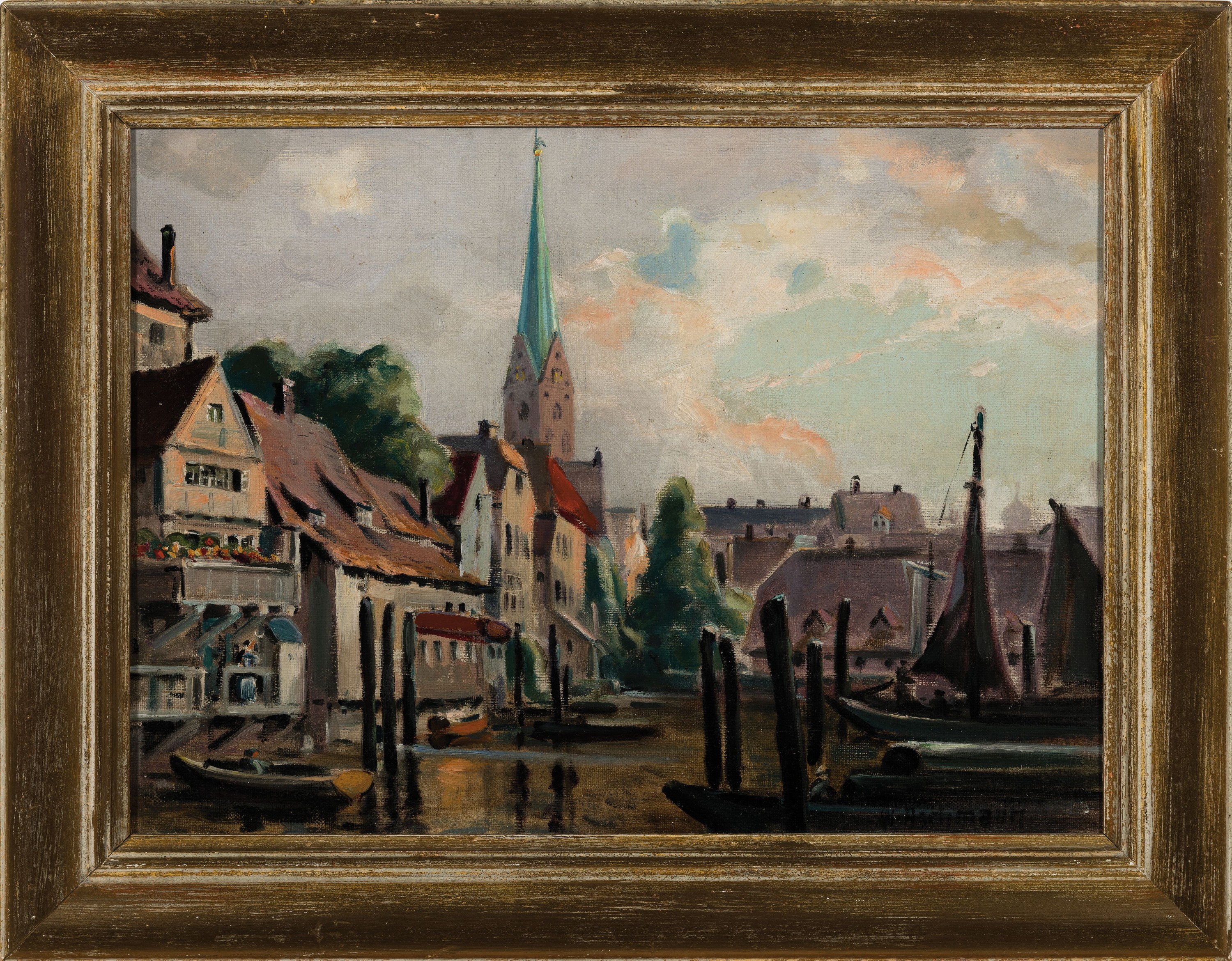 Detail l: Willy Aschmann, geb. 1916 Poppenbüttel, 3 Ölgemälde mit Hamburger Ansichten: Kleine Alster, Öl/Lwd, rechts unten sign., ca. 30x40 cm, R.; Blick ...