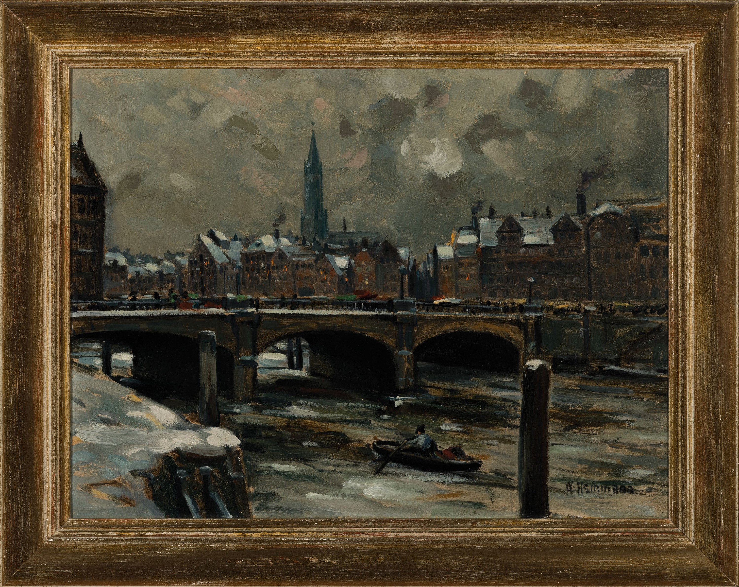 Detail q: Willy Aschmann, geb. 1916 Poppenbüttel, 3 Ölgemälde mit Hamburger Ansichten: Kleine Alster, Öl/Lwd, rechts unten sign., ca. 30x40 cm, R.; Blick ...