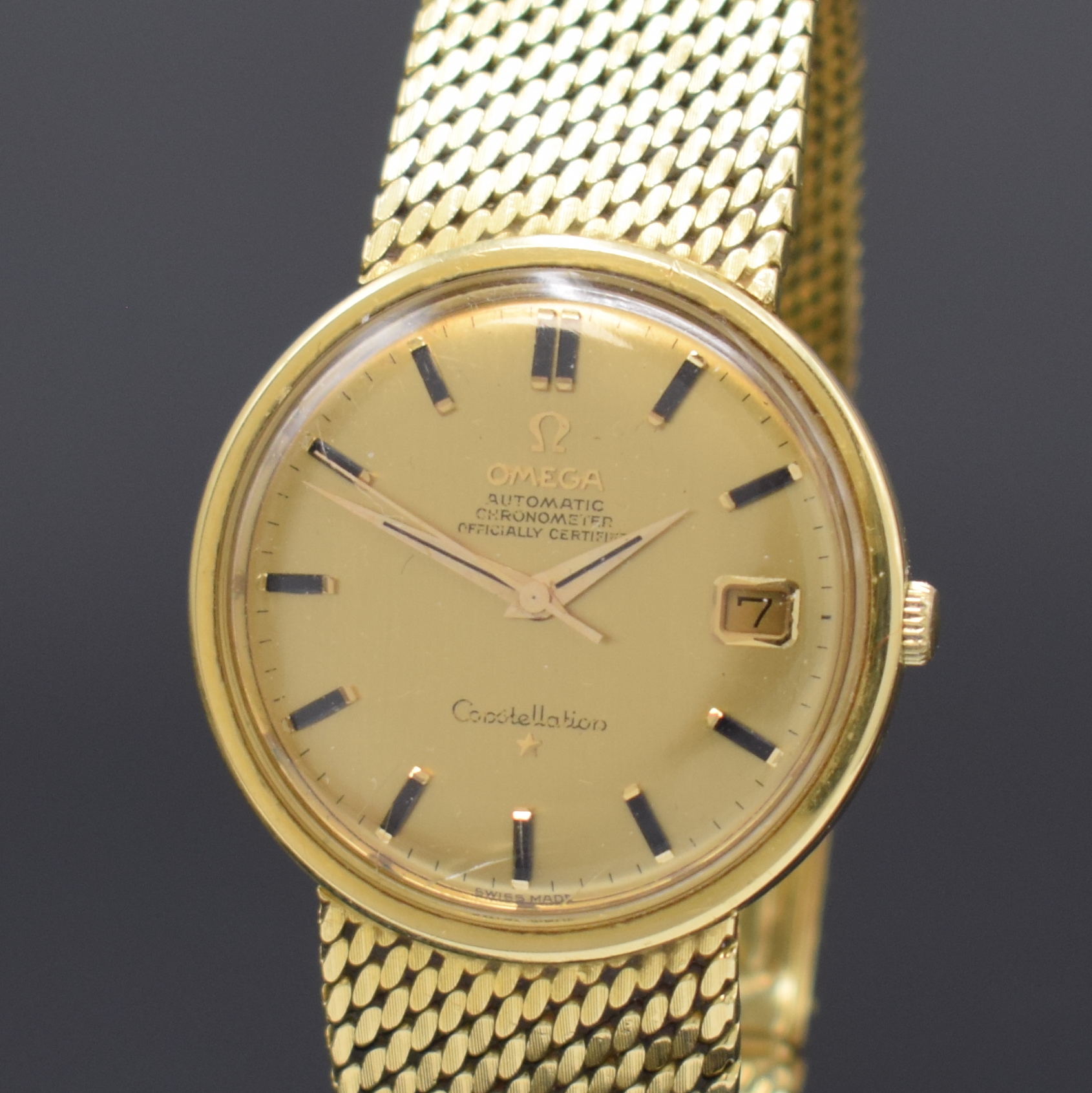 Detail a: OMEGA feine und seltene Herrenarmbanduhr Constellation Chronometer in GG 750/000 Referenz 7190, Automatik, Schweiz um 1967, massiv Gold inkl. ...
