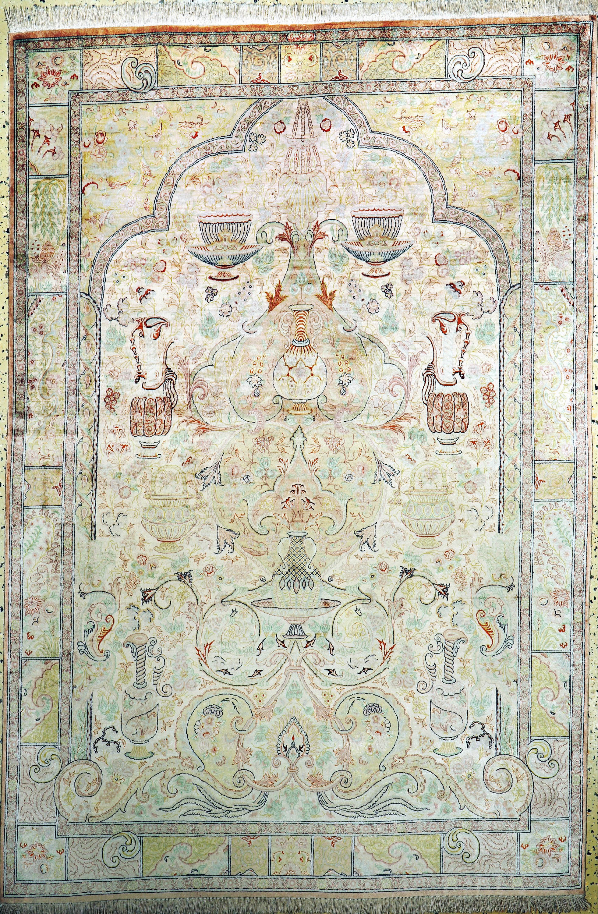 Ghom Seide fein Persien, signiert(Akhondi),Ende 20.Jhd, reine Naturseide, ca. 200 x 135 cm, ca. 1,0 Mio. Kn/qm, EHZ: 1-2