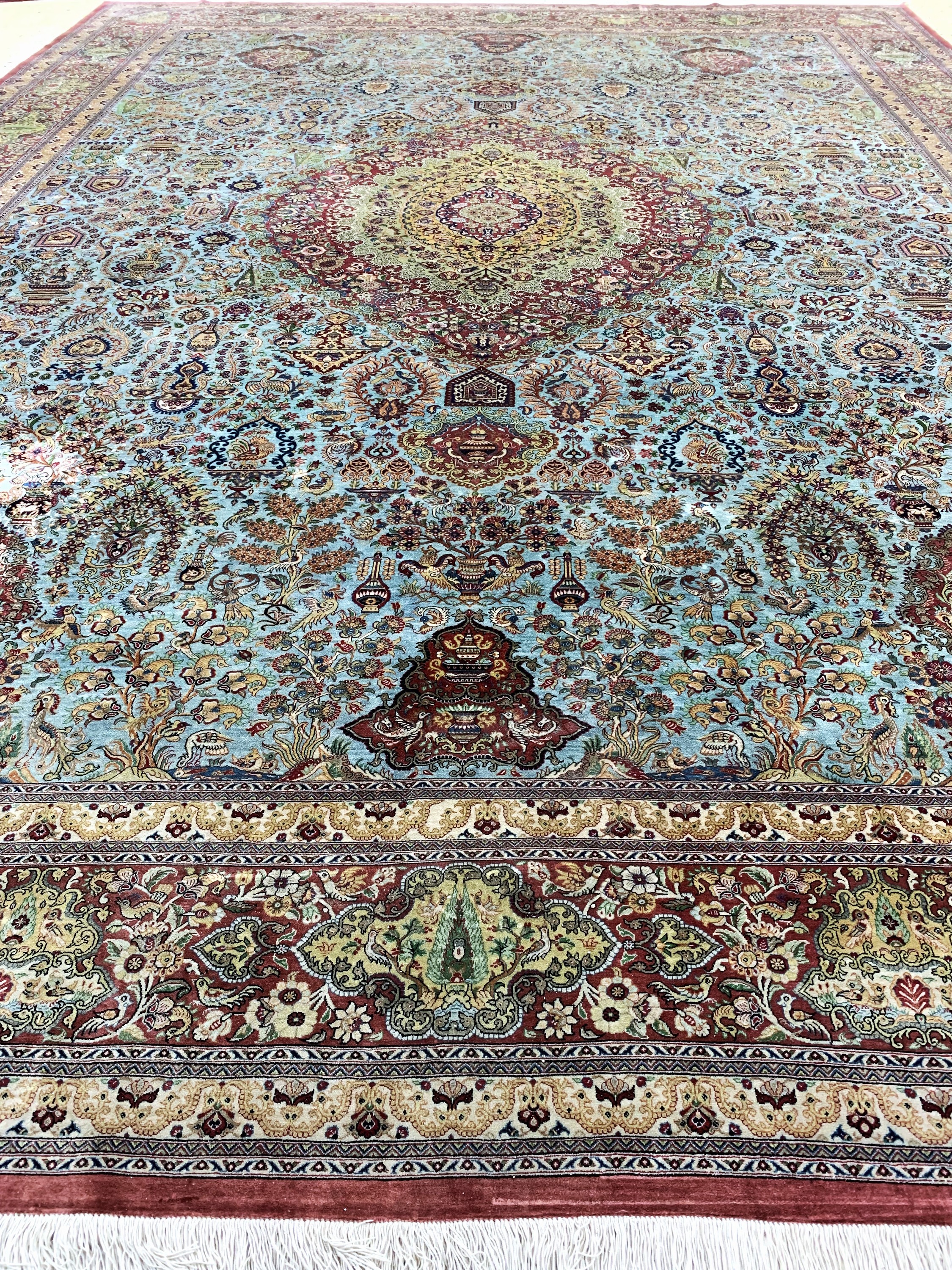 Detail g: Ghom Seide fein Persien, signiert(Shafiy), Ende 20.Jhd, reine Naturseide, ca. 385 x 290 cm, ca. 1,0 Mio. Kn/qm, EHZ: 1-2, (kleine Fleck)