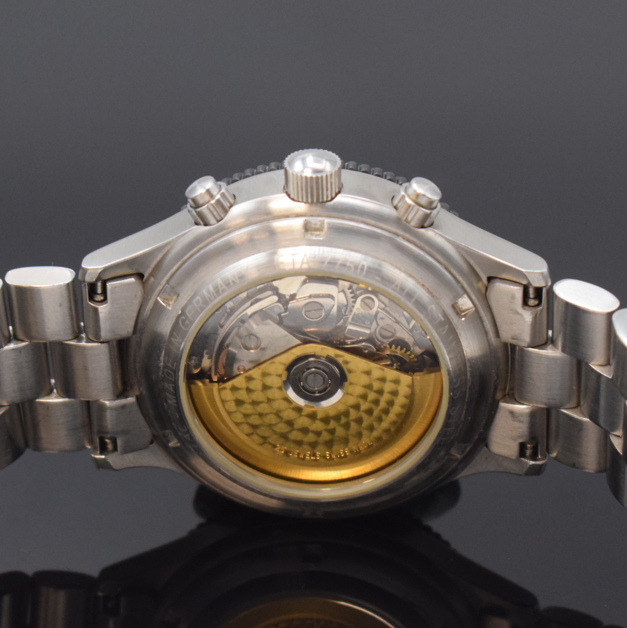 Detail c: LACO BY LACHER Armbandchronograph limited Edition 100, Deutschland um 2000, Automatik, Edelstahlgeh. inkl. neutr. Gliederband m. dopp. Faltschl., ...