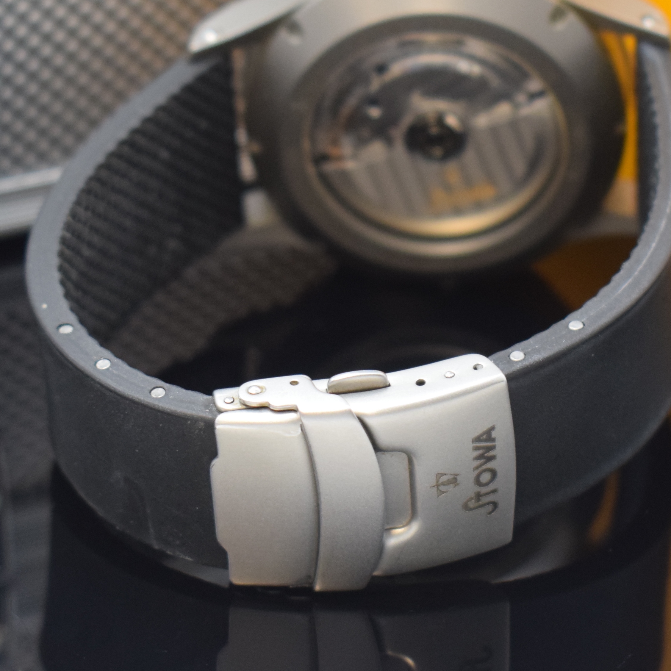 Detail b: STOWA GMT World Time Herrenarmbanduhr in Titan, Deutschland verk. lt. beil. Pap. 11/2013, Automatik, beids. vergl. Geh. inkl. Kautschukband m. ...