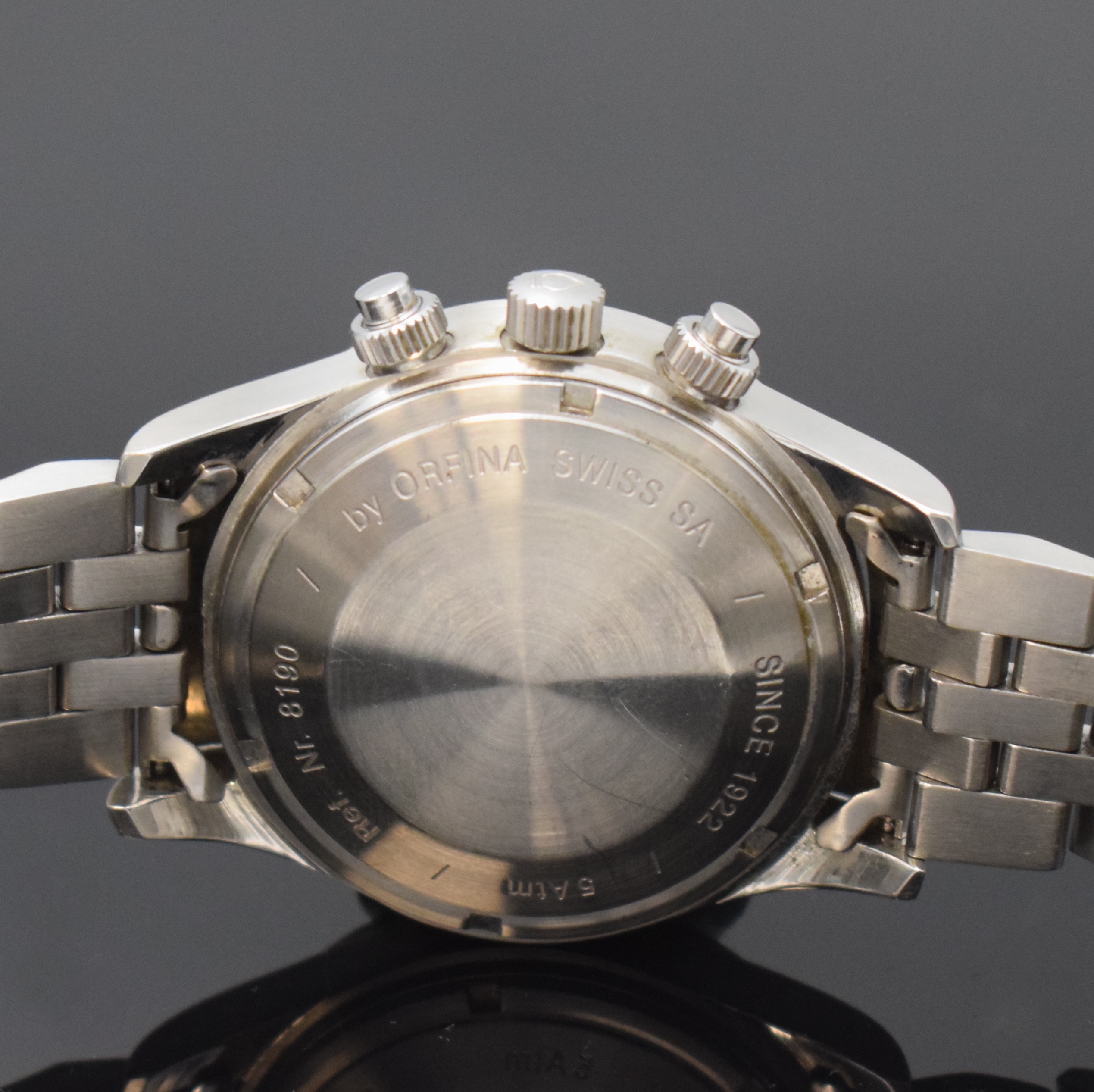 Detail d: ROYAL NAVY Military MK III by Orfina Herrenchronograph Referenz 8190, Schweiz um 2010, Automatik, Edelstahlgeh. inkl. orig. Gliederband m. Faltschl., ...
