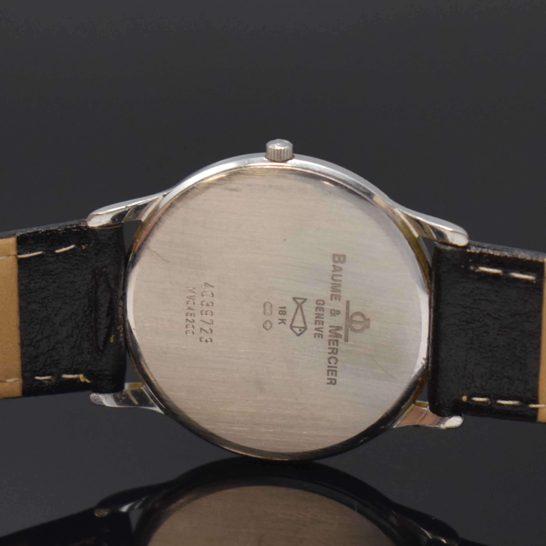 Detail c: BAUME & MERCIER Classima Armbanduhr in WG 750/000 an Referenz MV045200, Schweiz um 2000, quarz, Boden aufgedr., weißes Zifferbl. m. röm. Zahlen, ...