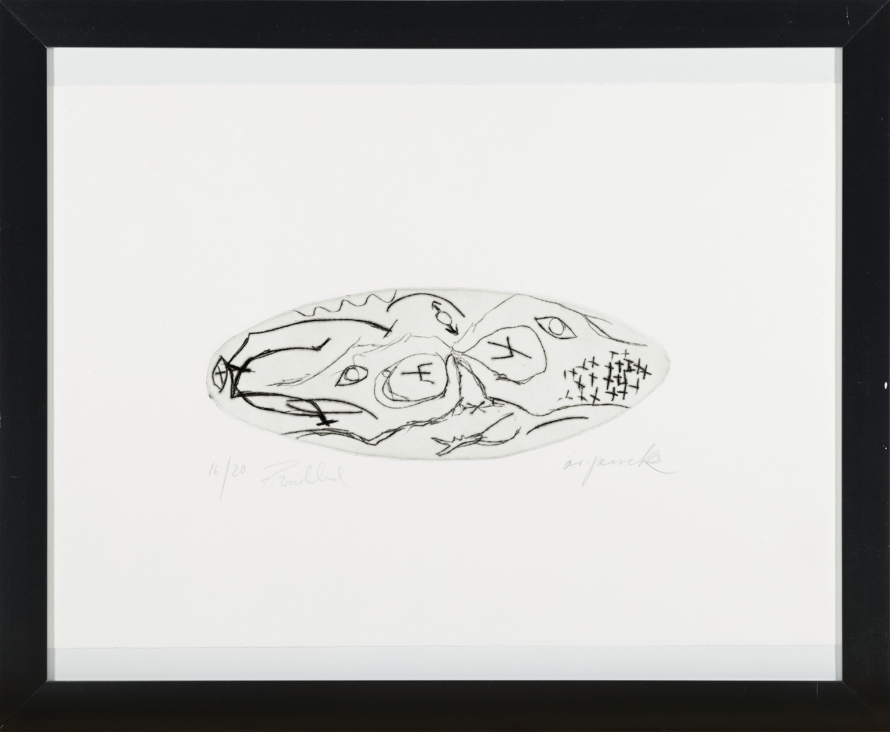 Detail k: A.R. Penck (1939-2017) und Frank Breidenbruch (geb.1963), Radierung zum Projekt Centro Spirituale, von beiden Künstlern handsign., num. 16/20, Motiv ...