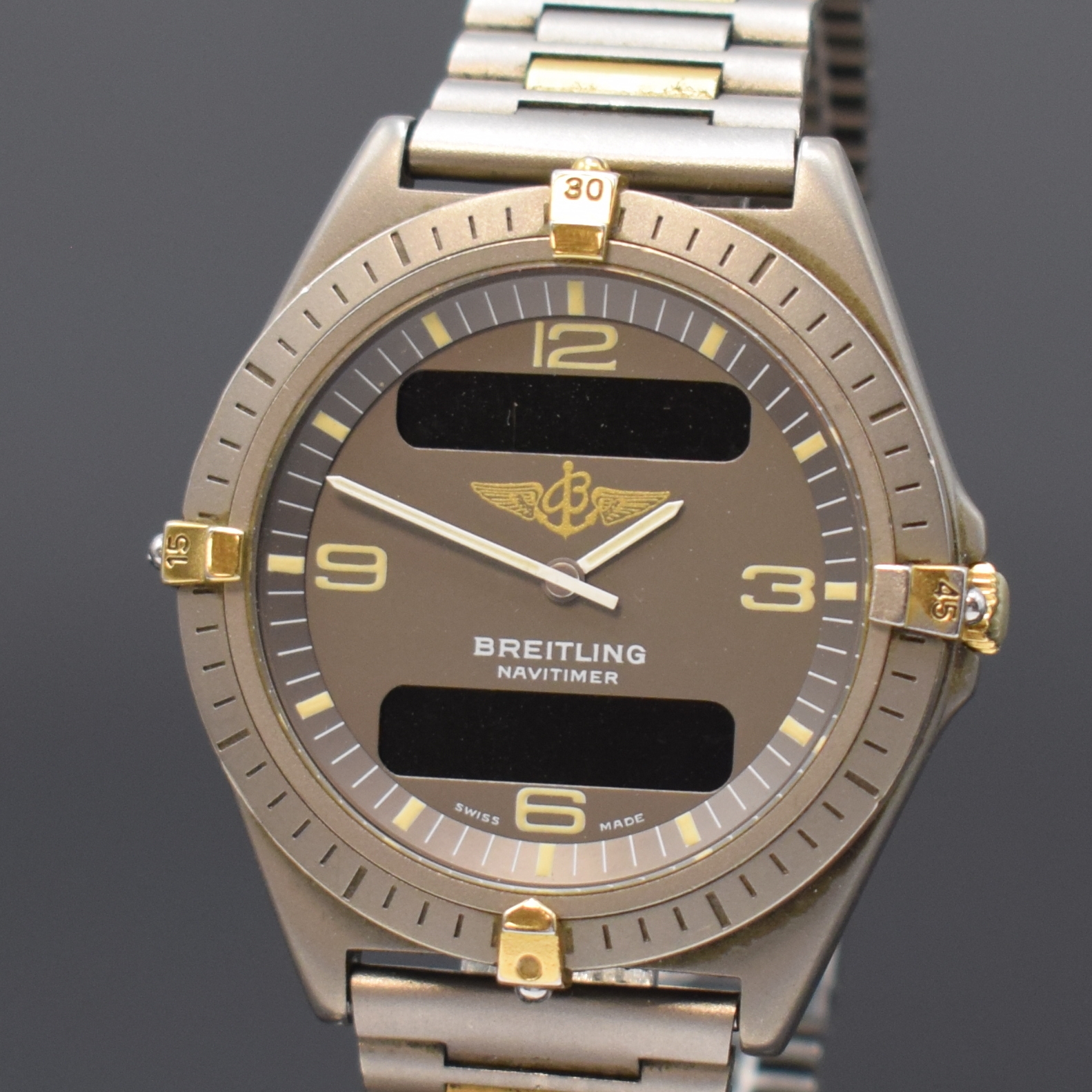 Detail a: BREITLING Herrenarmbanduhr Navitimer Aerospace mit Multifunktionsanzeige Reference 80360, Schweiz um 1995, Titangeh. inkl. Gliederband m. Faltschl., ...