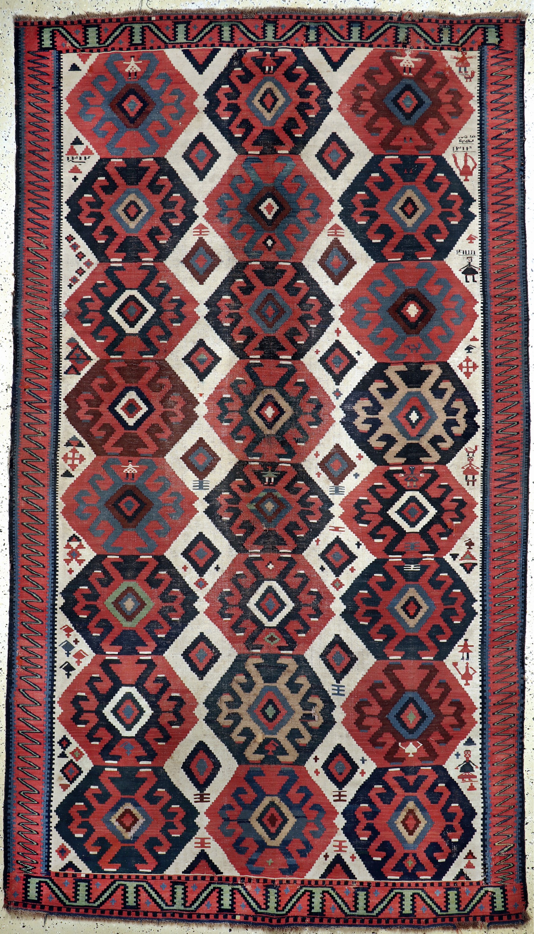Kuba-Schirwan Kelim antik, Kaukasus, datiert 1312(1891), Wolle auf Wolle, ca. 320 x180 cm, EHZ: 3, (kleine restaurierungen & Risse),aus ...