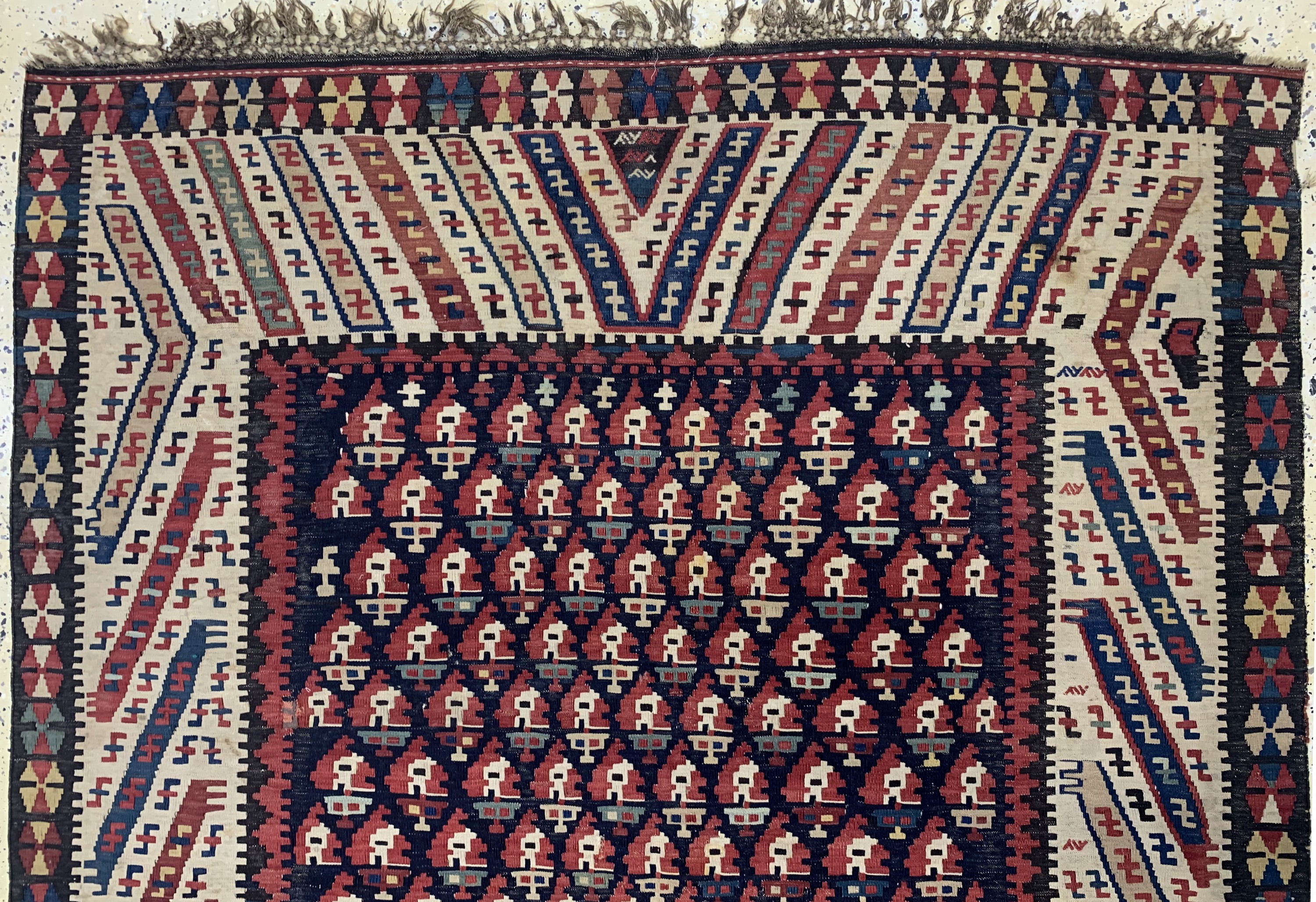 Detail d: Kuba-Schirwan Kelim antik, Kaukasus, 19.Jhd, Wolle auf Wolle, ca. 325 x 165 cm, EHZ: 2-3,aus Sammlungsauflösung