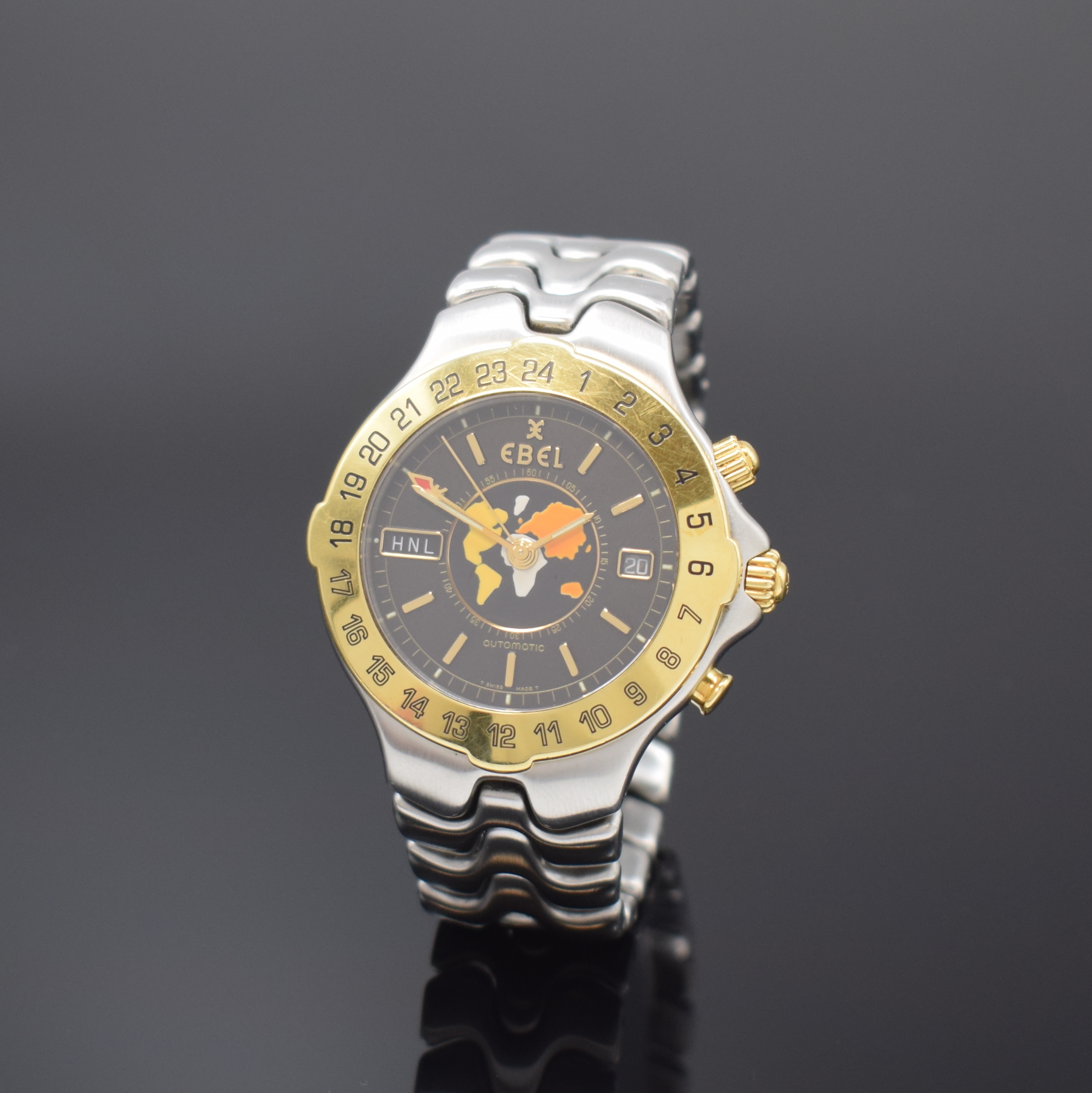 EBEL Herrenarmbanduhr Modell Sportwave Meridian GMT Referenz 6122641, Schweiz um 1996, Automatik, Edelstahl/Gold komb. inkl. orig. Gliederband m. ...