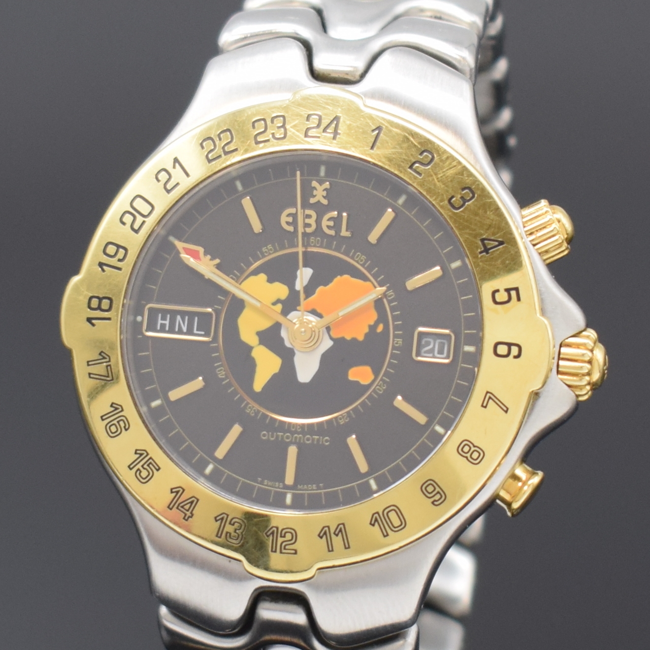 Detail a: EBEL Herrenarmbanduhr Modell Sportwave Meridian GMT Referenz 6122641, Schweiz um 1996, Automatik, Edelstahl/Gold komb. inkl. orig. Gliederband m. ...