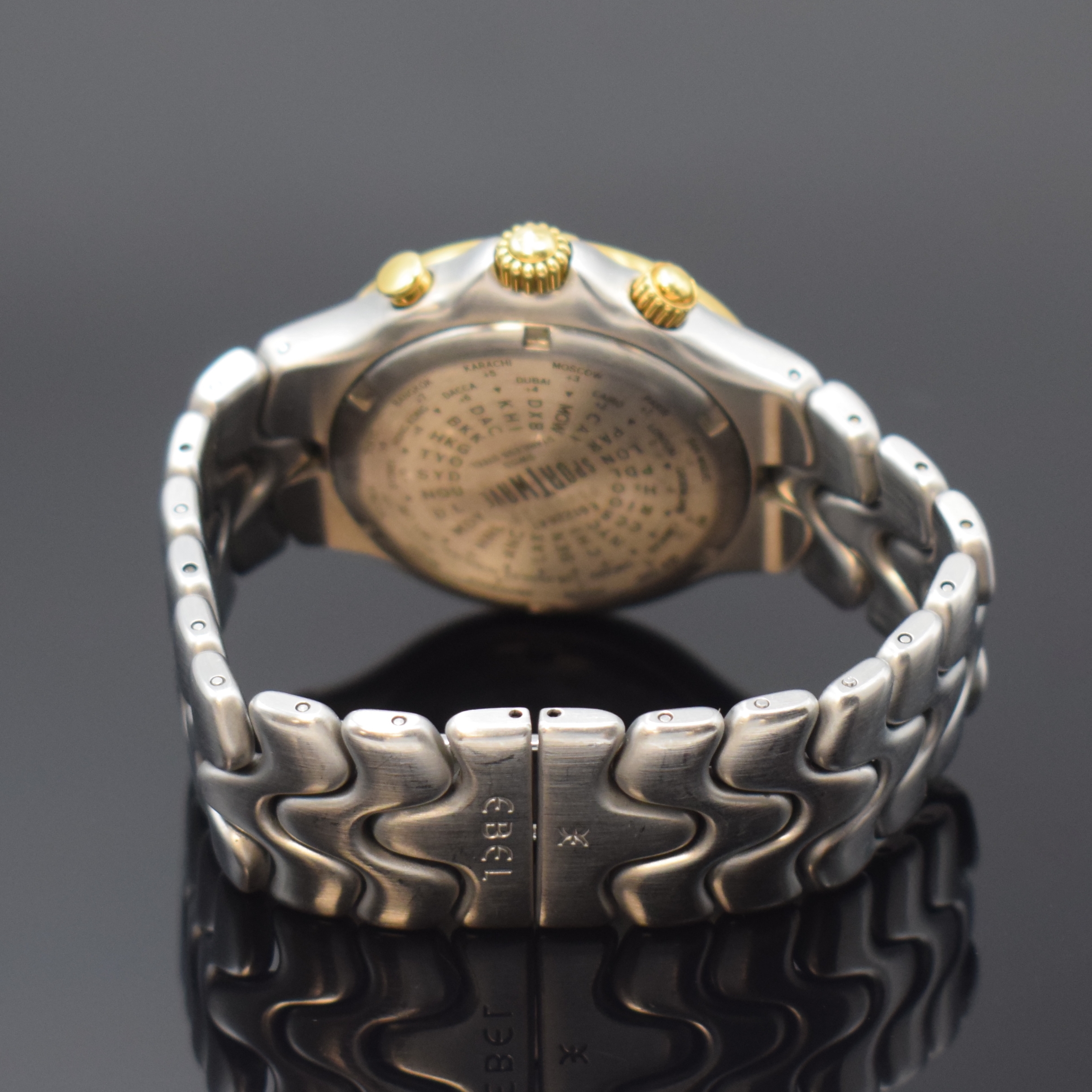 Detail b: EBEL Herrenarmbanduhr Modell Sportwave Meridian GMT Referenz 6122641, Schweiz um 1996, Automatik, Edelstahl/Gold komb. inkl. orig. Gliederband m. ...