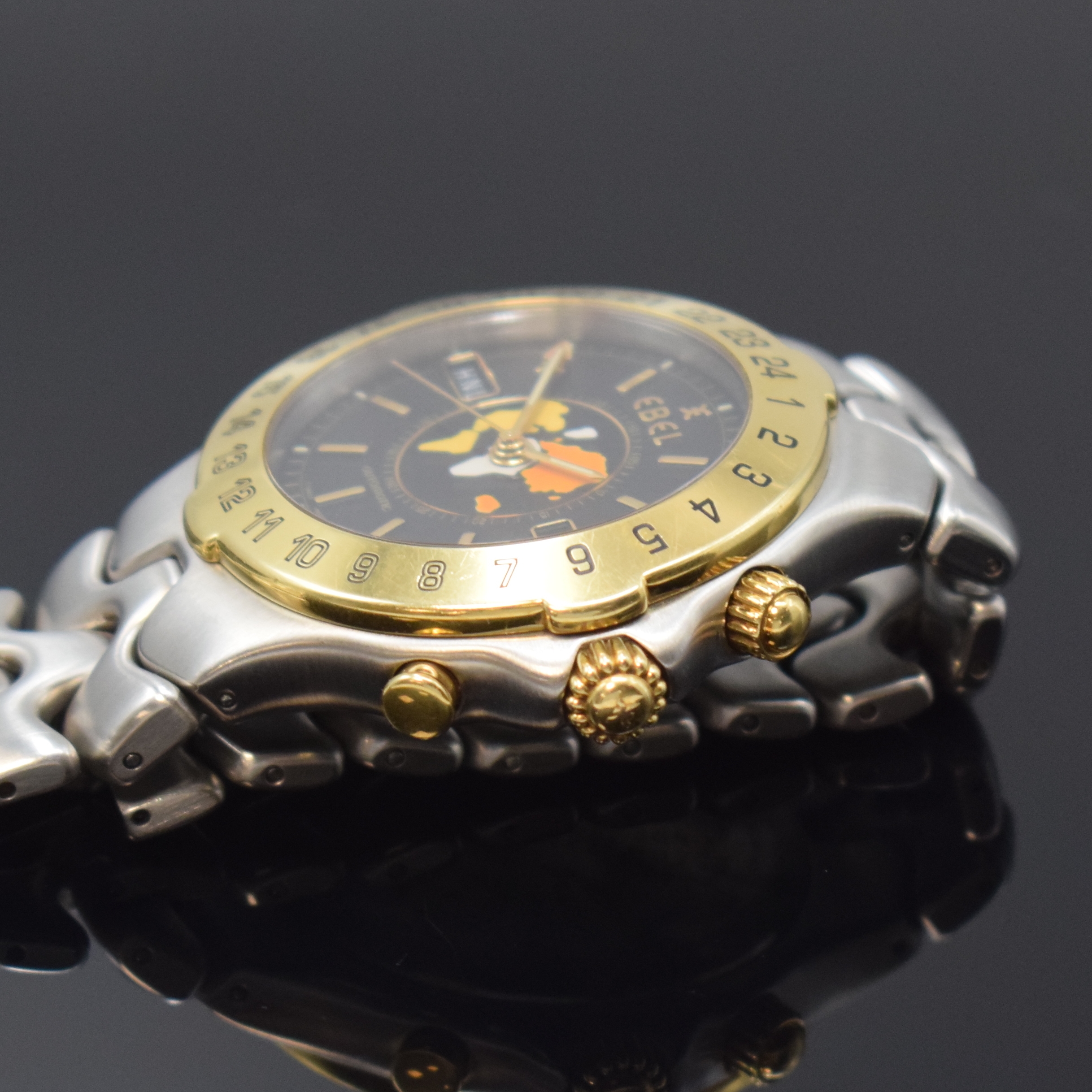 Detail c: EBEL Herrenarmbanduhr Modell Sportwave Meridian GMT Referenz 6122641, Schweiz um 1996, Automatik, Edelstahl/Gold komb. inkl. orig. Gliederband m. ...