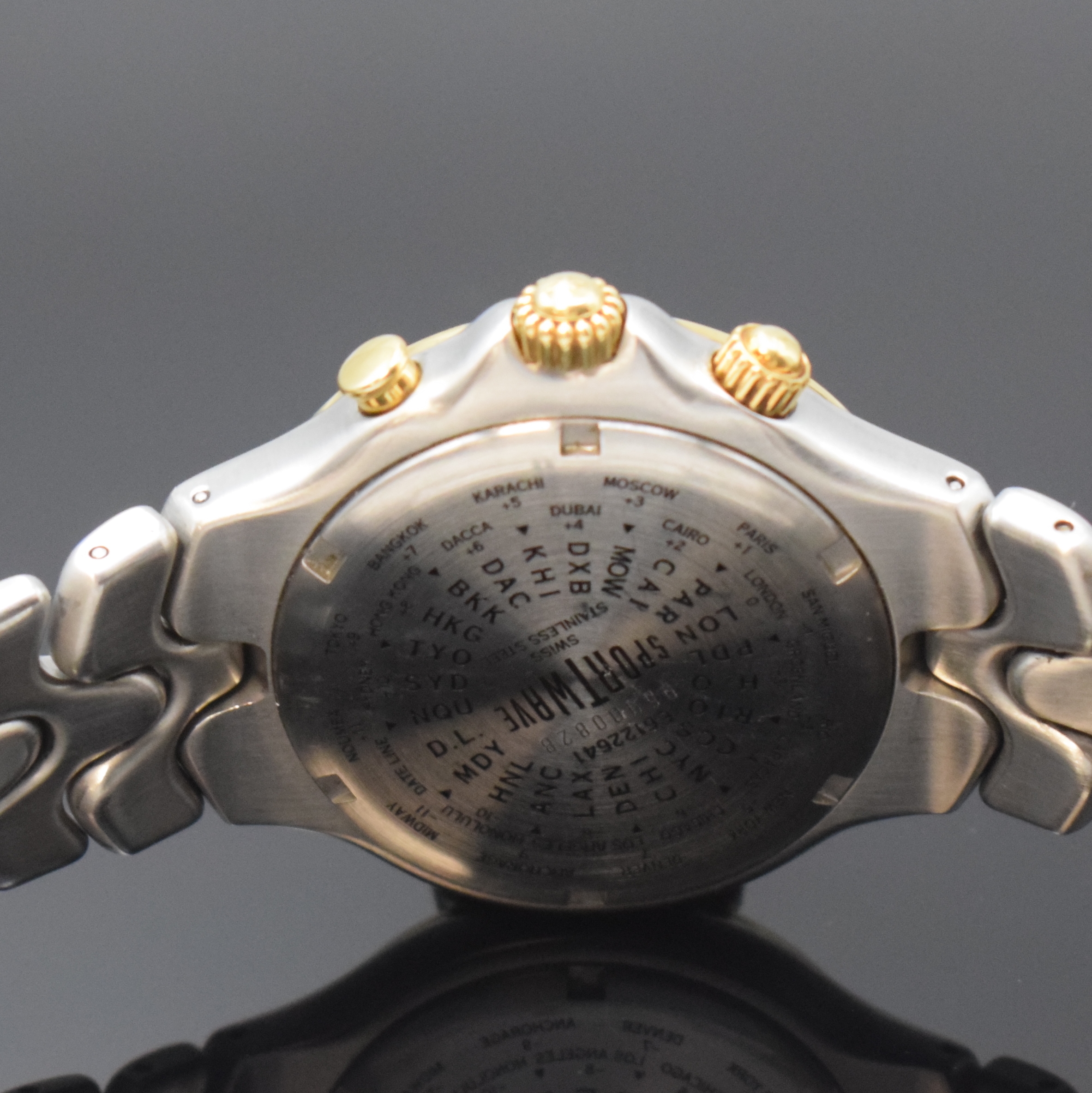 Detail d: EBEL Herrenarmbanduhr Modell Sportwave Meridian GMT Referenz 6122641, Schweiz um 1996, Automatik, Edelstahl/Gold komb. inkl. orig. Gliederband m. ...