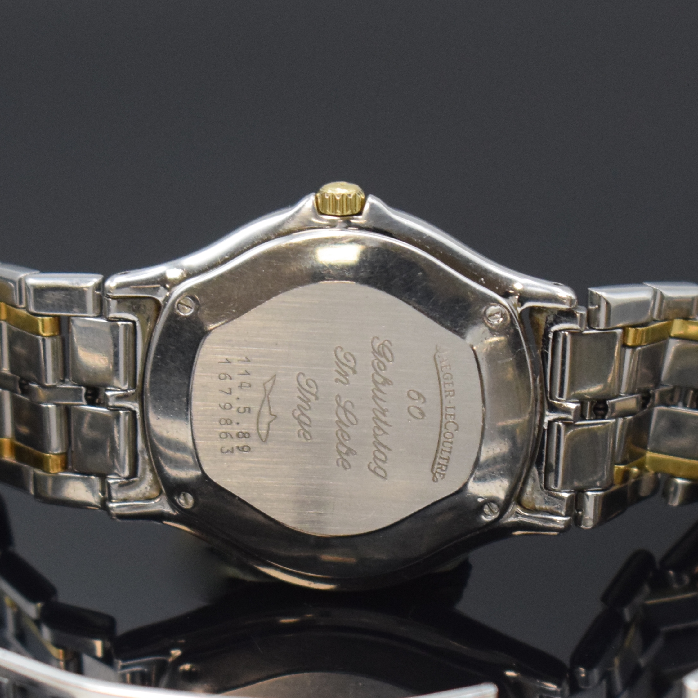 Detail d: Jaeger-LeCoultre Heraion Armbanduhr in Stahl/Gold Referenz 114.5.89, Schweiz um 1990, Automatik, orig. Gliederband m. dopp. Faltschl., Boden m. ...