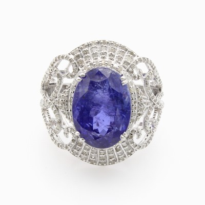 26858706a - Ring mit Tansanit und Diamanten, 925er Silber, ovaler, fac. Tansanit ca. 11.50 ct, Diam. ...