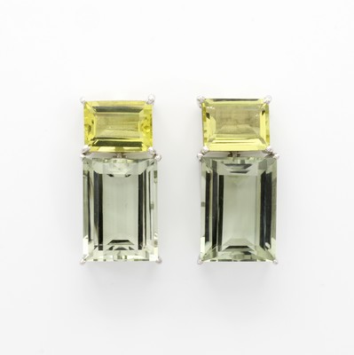 Image Paar Ohrstecker mit Prasiolith, 925er Silber, Prasiolithe (beh.) zus. ca. 36.45 ct ...