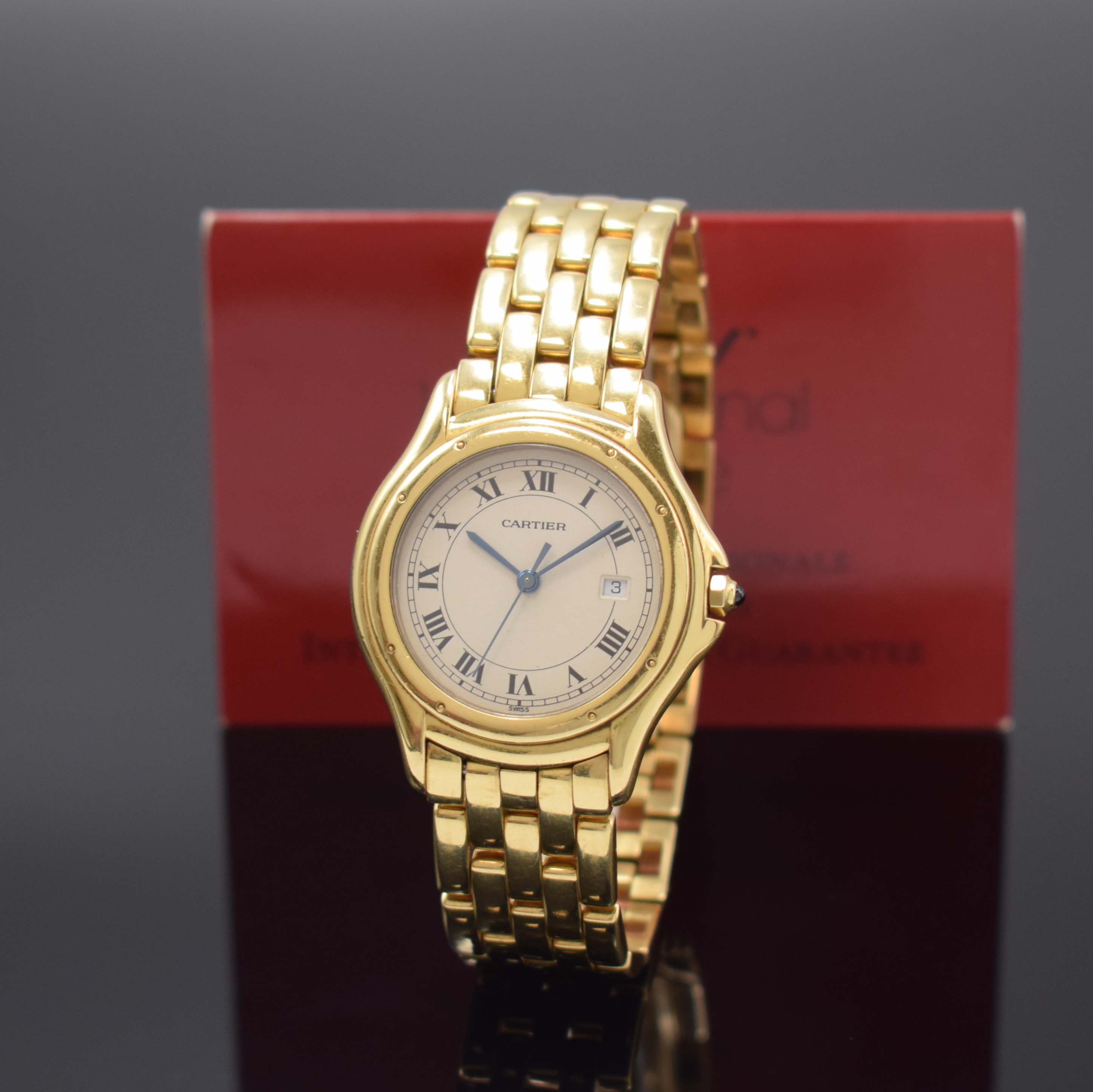 CARTIER Cougar Armbanduhr in GG 750/000 Referenz 887904, Schweiz verk. lt. beil. Pap. 09/1996, quarz, Boden 8-fach verschr., orig. Gliederband m. ...