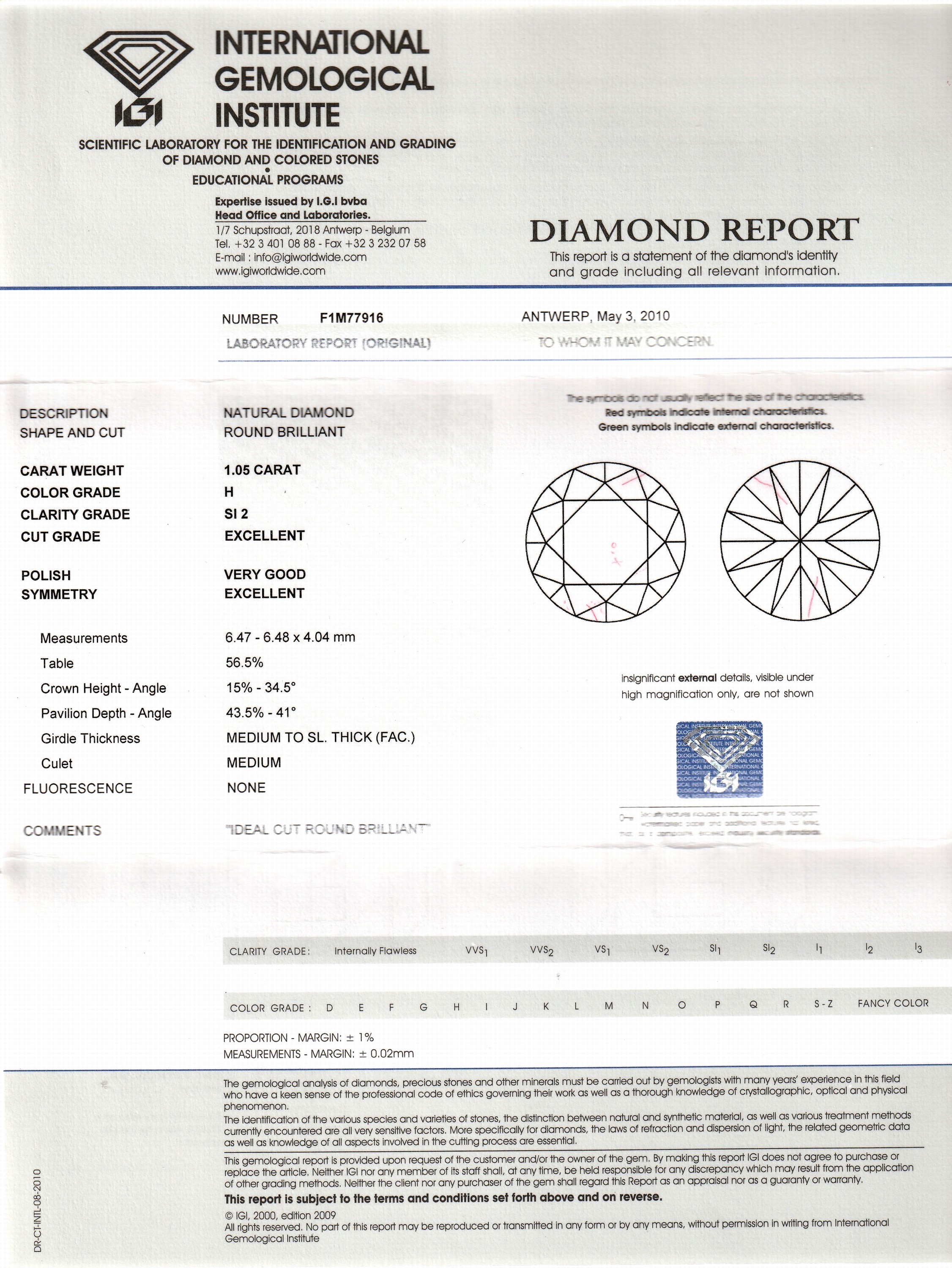 Detail a: 14 kt Gold Brillant-Ring, GG/WG 585/000, 1 Brillant ca. 1.05 ct Weiß(H)/si2, IGI- Expertise anbei, RW 60, ca. 9.8 g