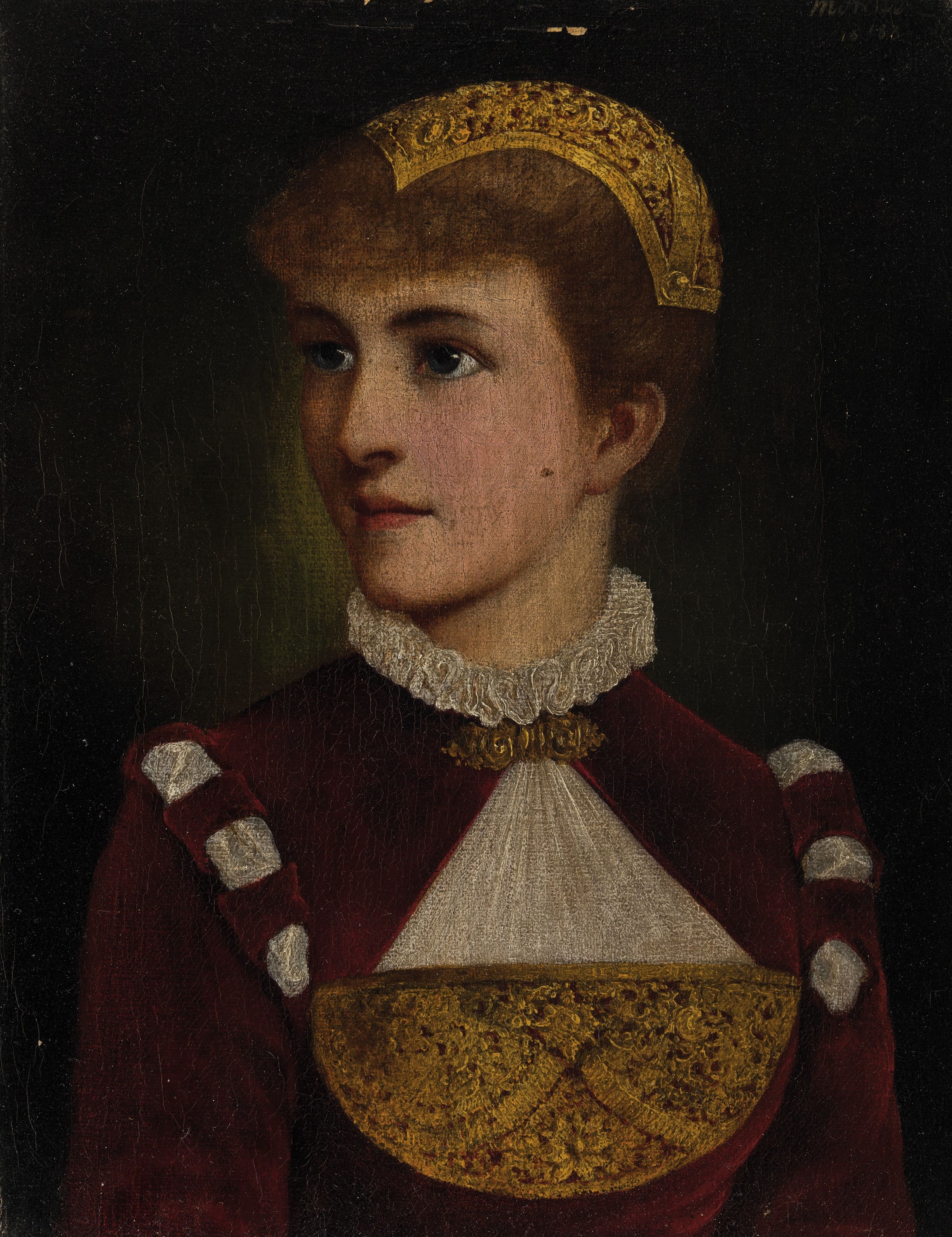 Moritz Stifter, 1857 Wien-1905, Porträt einer jungen Frau, Öl/Lwd, rechts oben sign., ca. 27x21cm, R. ca. 38x32cm, mit kleinen Farbfehlstellen