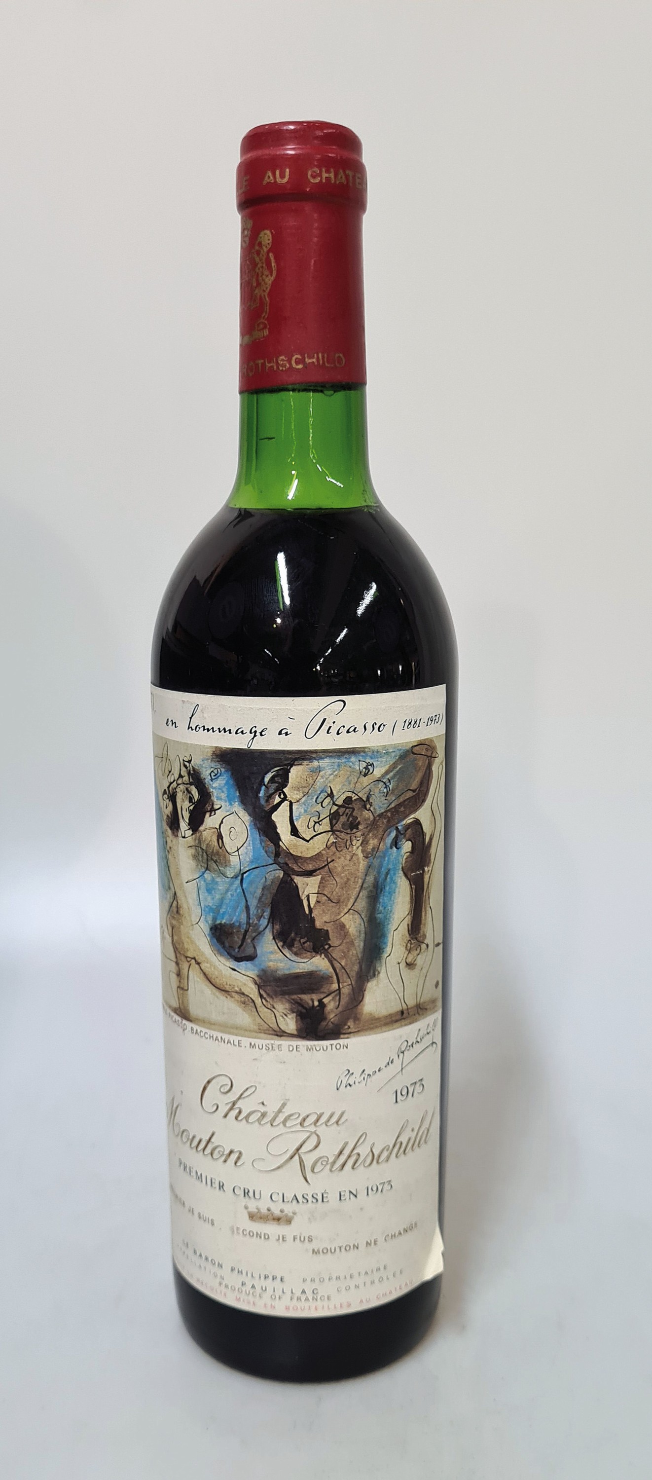 1 Flasche 1973 Chateau Mouton Rothschild, Paulliac, premier grand cru classé, 75cl. mit Künstleretikett Pablo Picasso, orig. verkorkt und ...