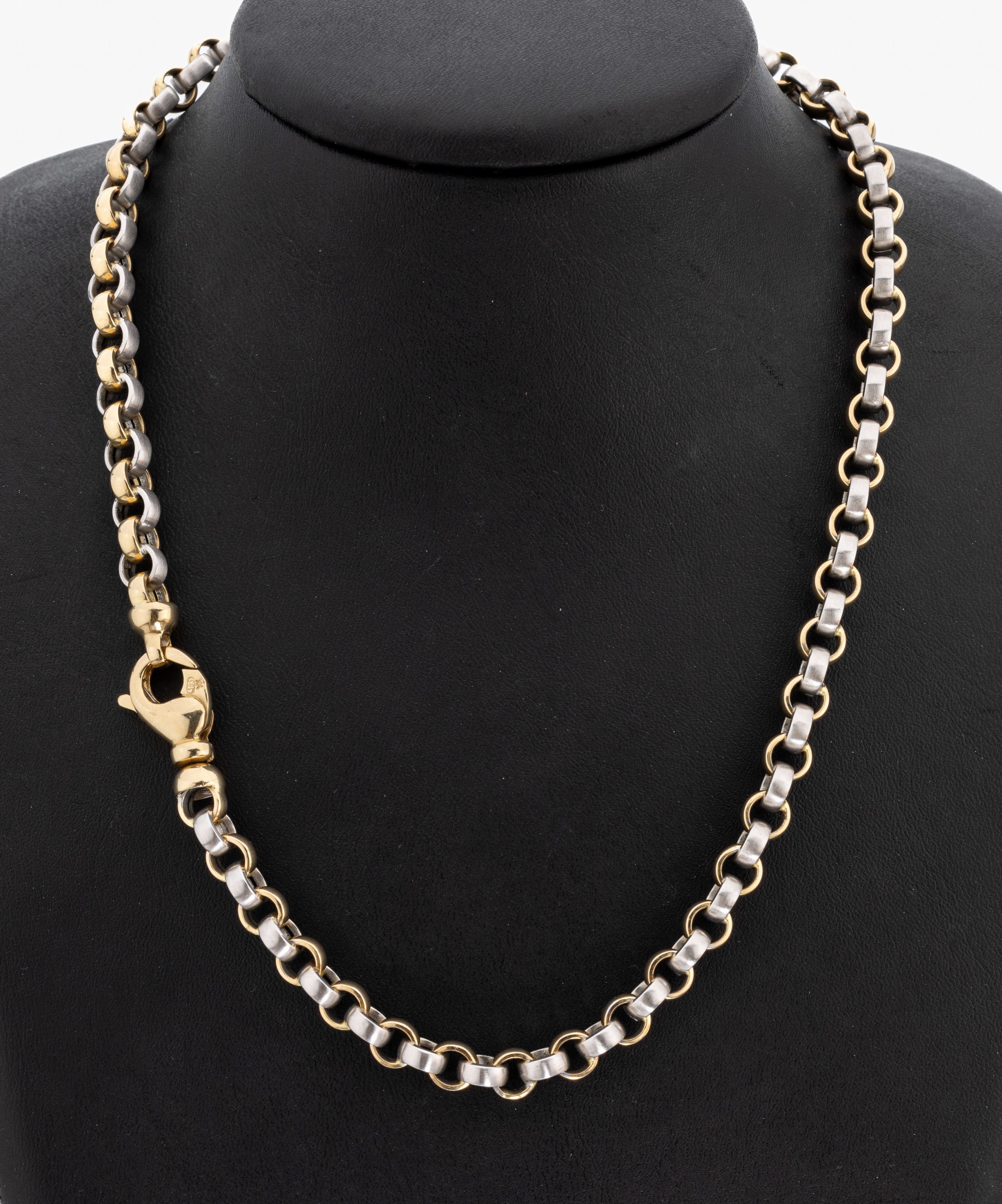 14 kt Gold Collier, GG/WG 585/000, Karabinerschließe, L. ca. 45.5 cm, ca. 28.4 g