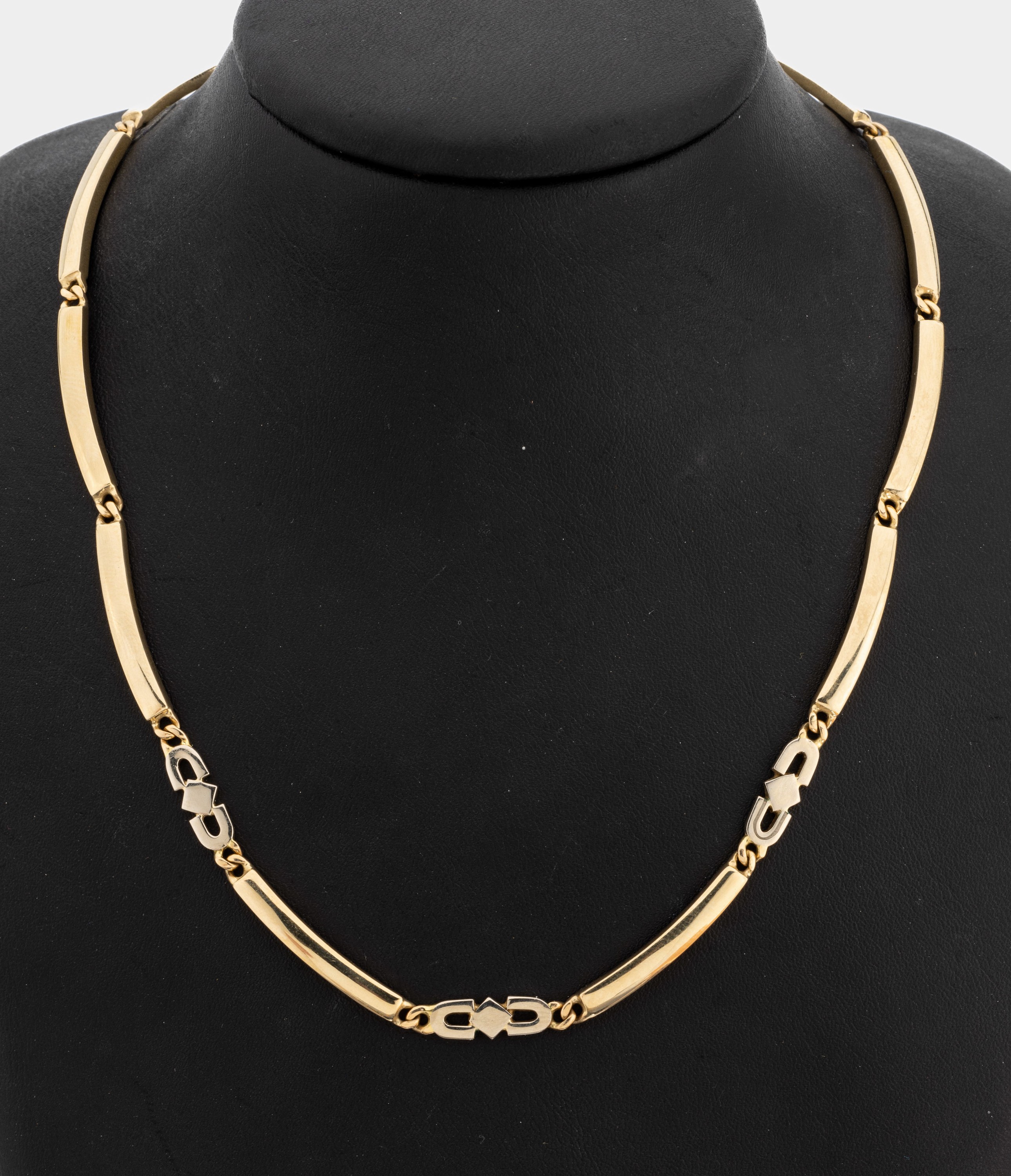 14 kt Gold Collier, GG/WG 585/000, L. ca. 45 cm, Kastenschloss mit Sicherheitsacht, ca. 23.4 g