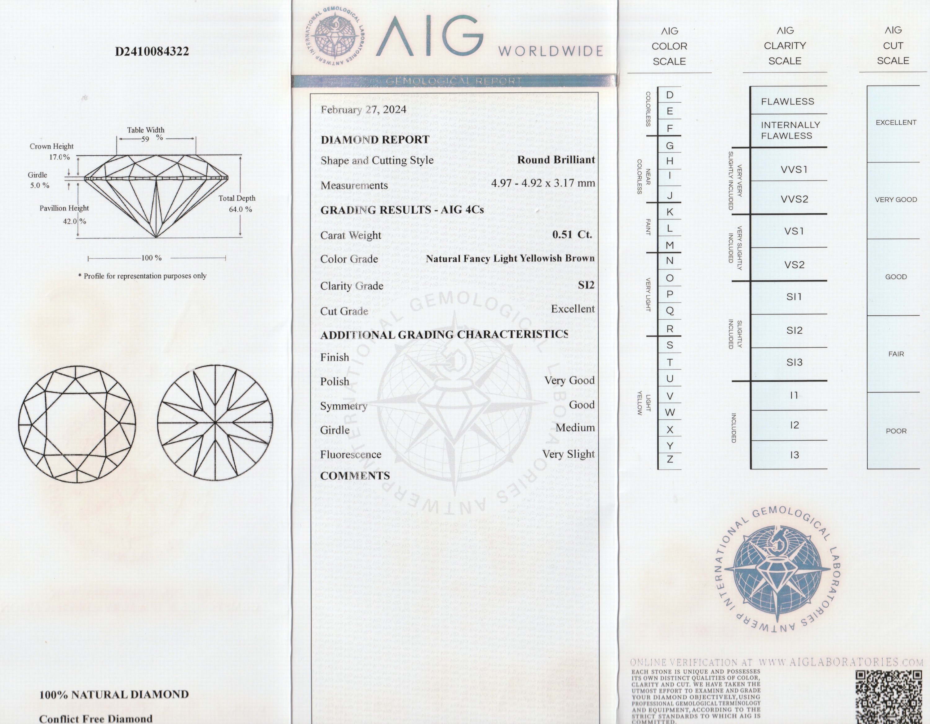 Detail a: Loser Brillant, 0.51 ct Natural Fancy LightYellowish Brown/si2, AIG-Expertise anbei, verschweißt