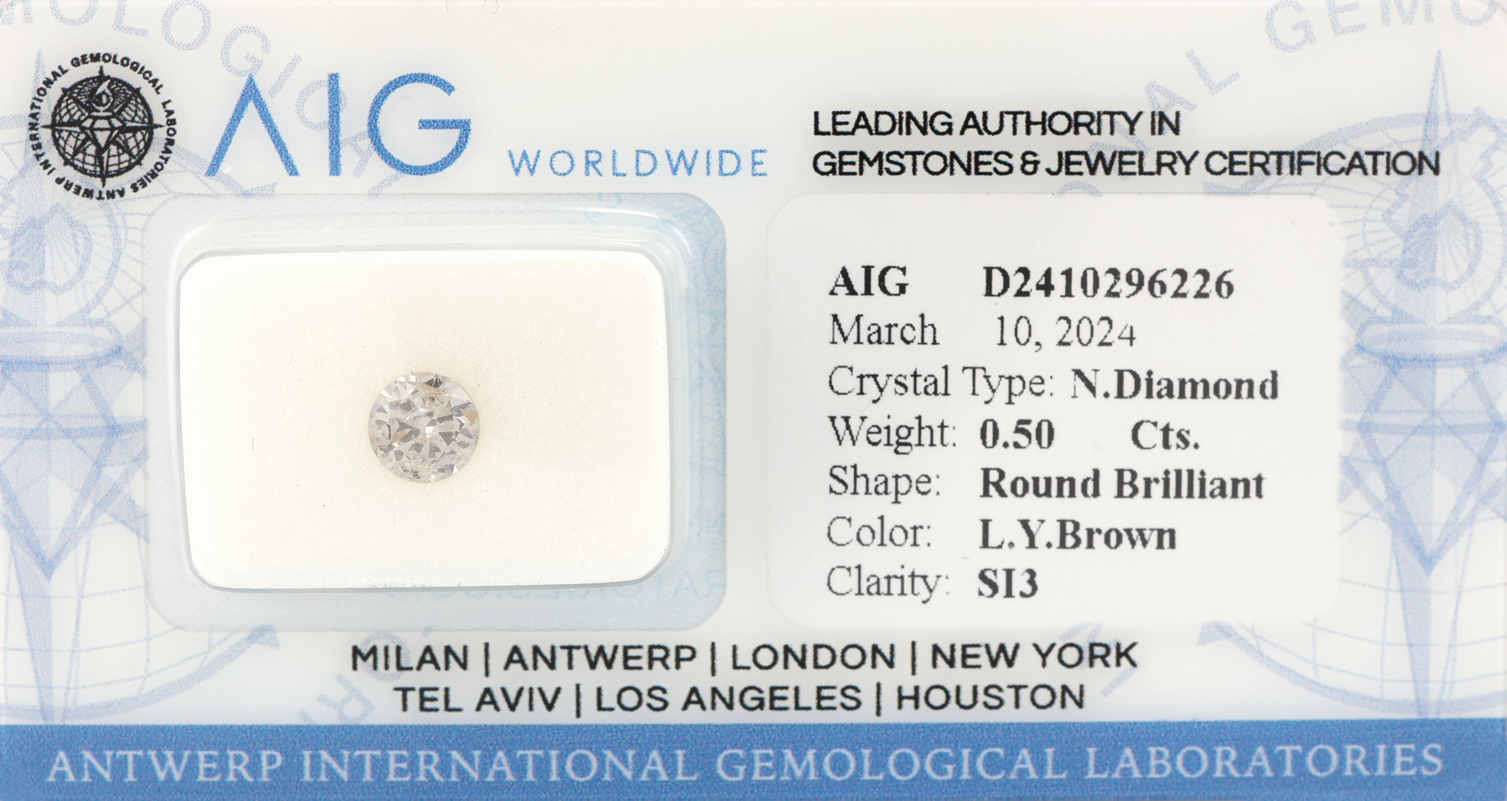 Loser Brillant, 0.50 ct light yellowish brown/si3, verschweißt, mit AIG-Expertise