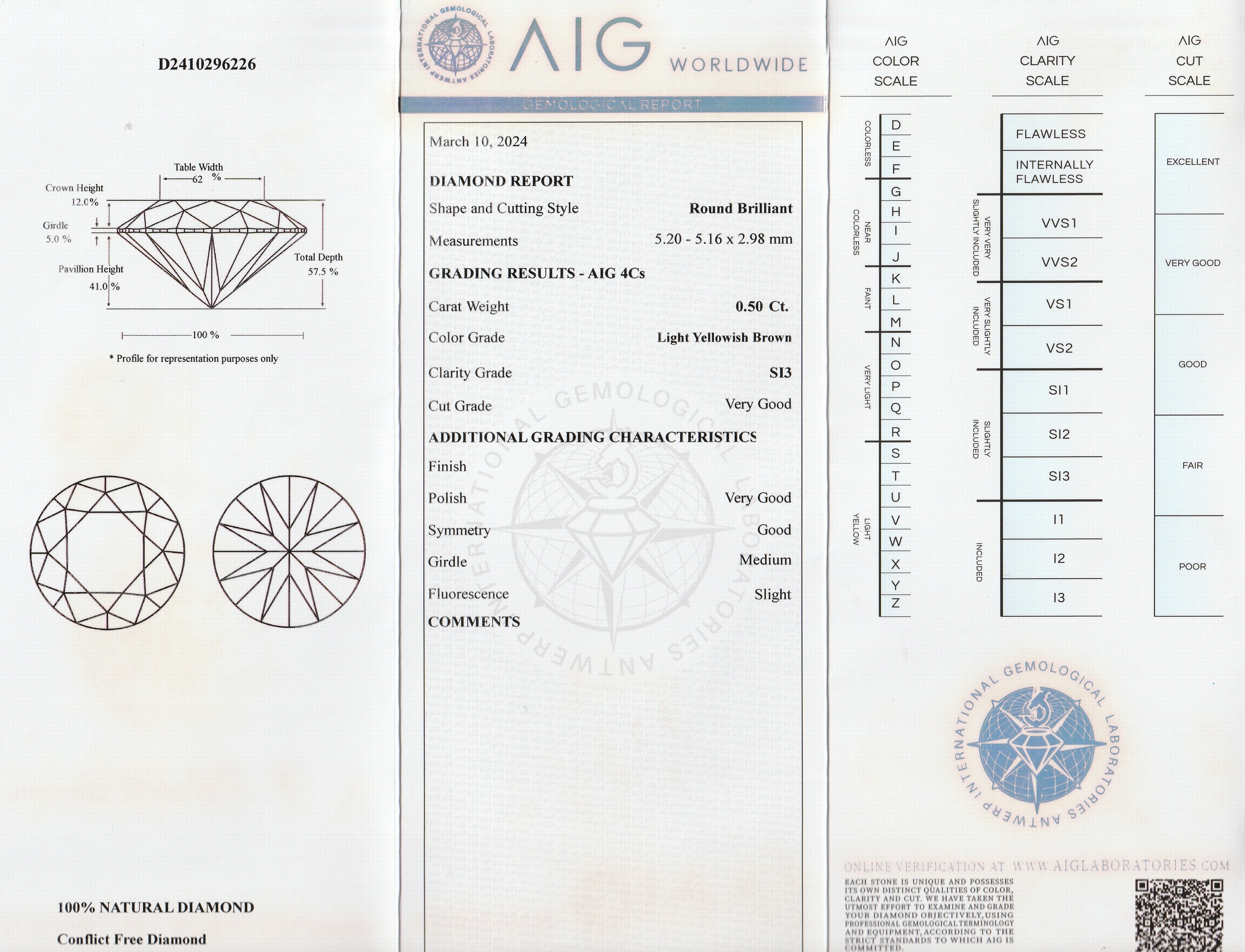 Detail a: Loser Brillant, 0.50 ct light yellowish brown/si3, verschweißt, mit AIG-Expertise