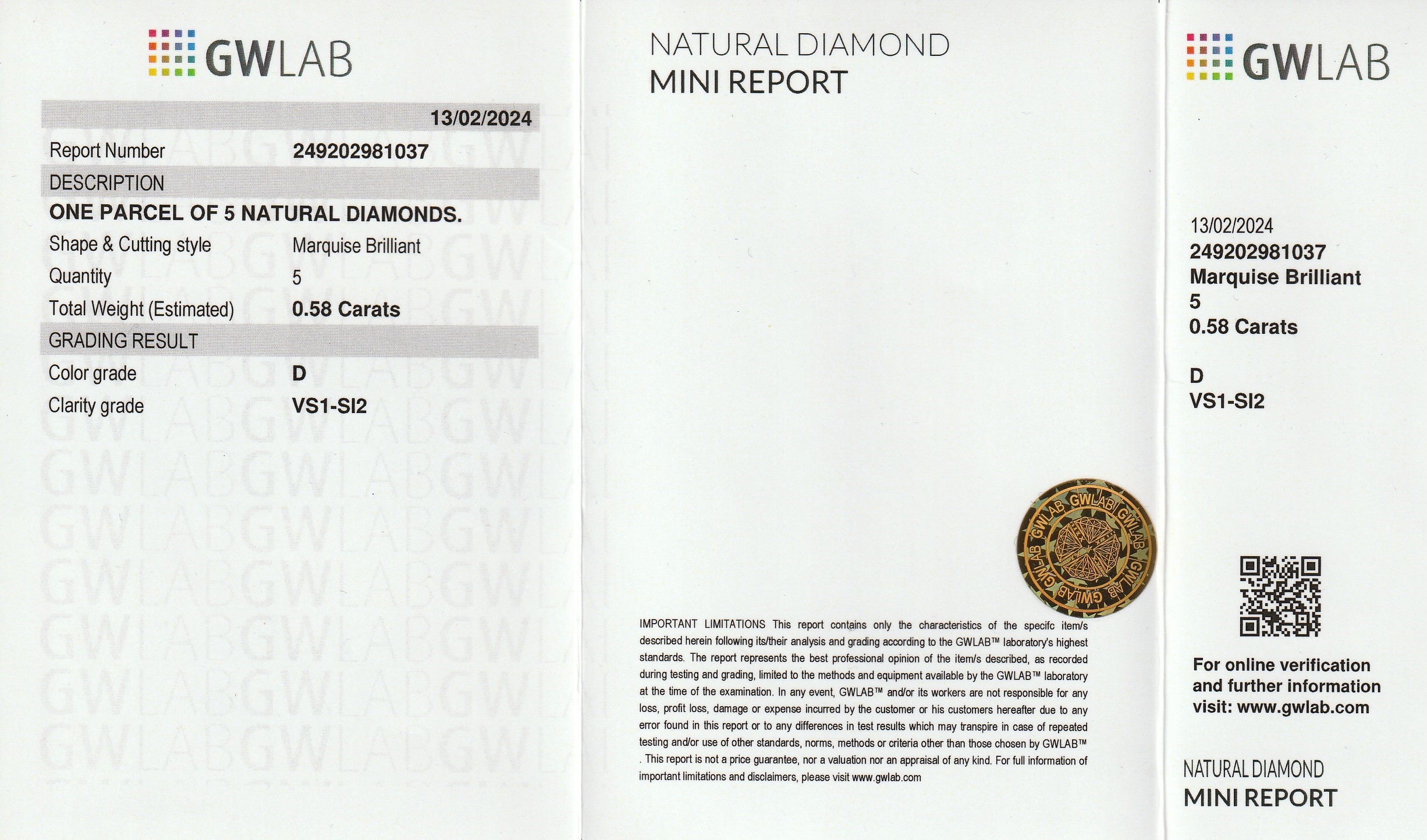Detail a: 5 Diamantnavettes, zus. 0.58 ct hochfeines Weiß+(D)/vs1-si2, GWLab Expertise anbei, verschweißt