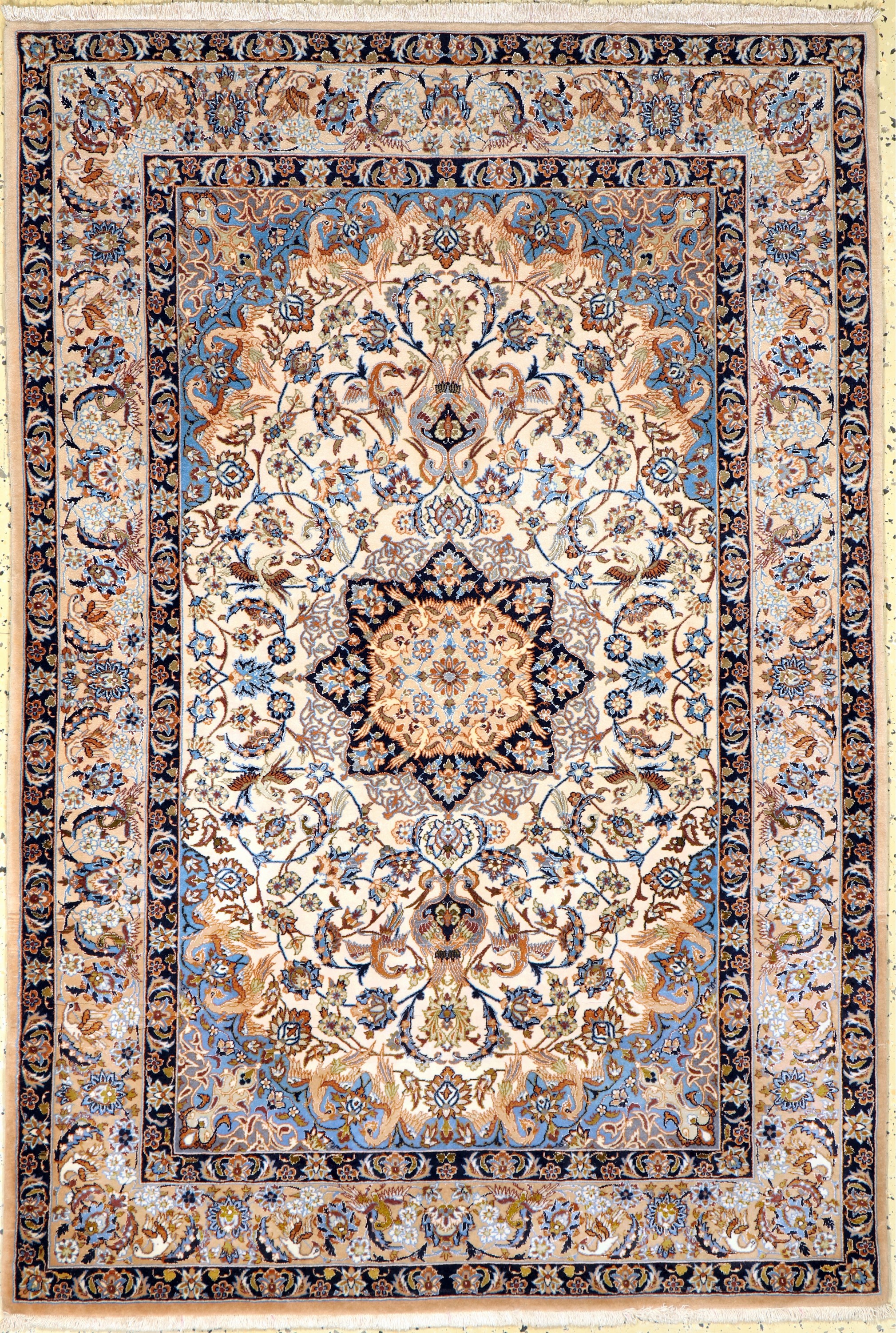 Esfahan fein, Persien, Ende 20.Jhd, Korkwolle mit und auf Seide, ca. 165 x 113 cm,ca. 1,0 Mio. Kn/qm, EHZ: 1-2(Abrasch)