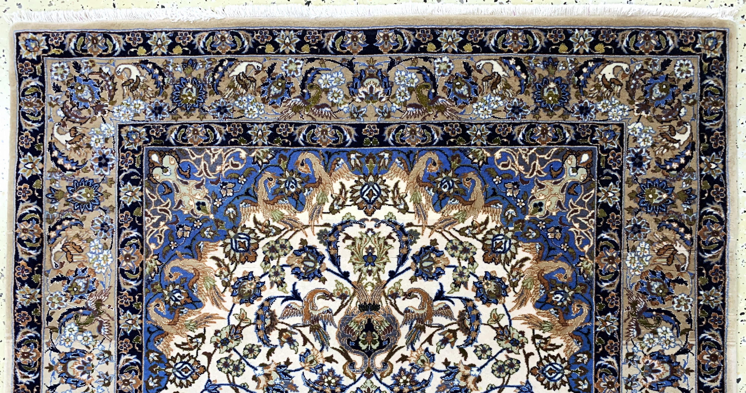 Detail a: Esfahan fein, Persien, Ende 20.Jhd, Korkwolle mit und auf Seide, ca. 165 x 113 cm,ca. 1,0 Mio. Kn/qm, EHZ: 1-2(Abrasch)