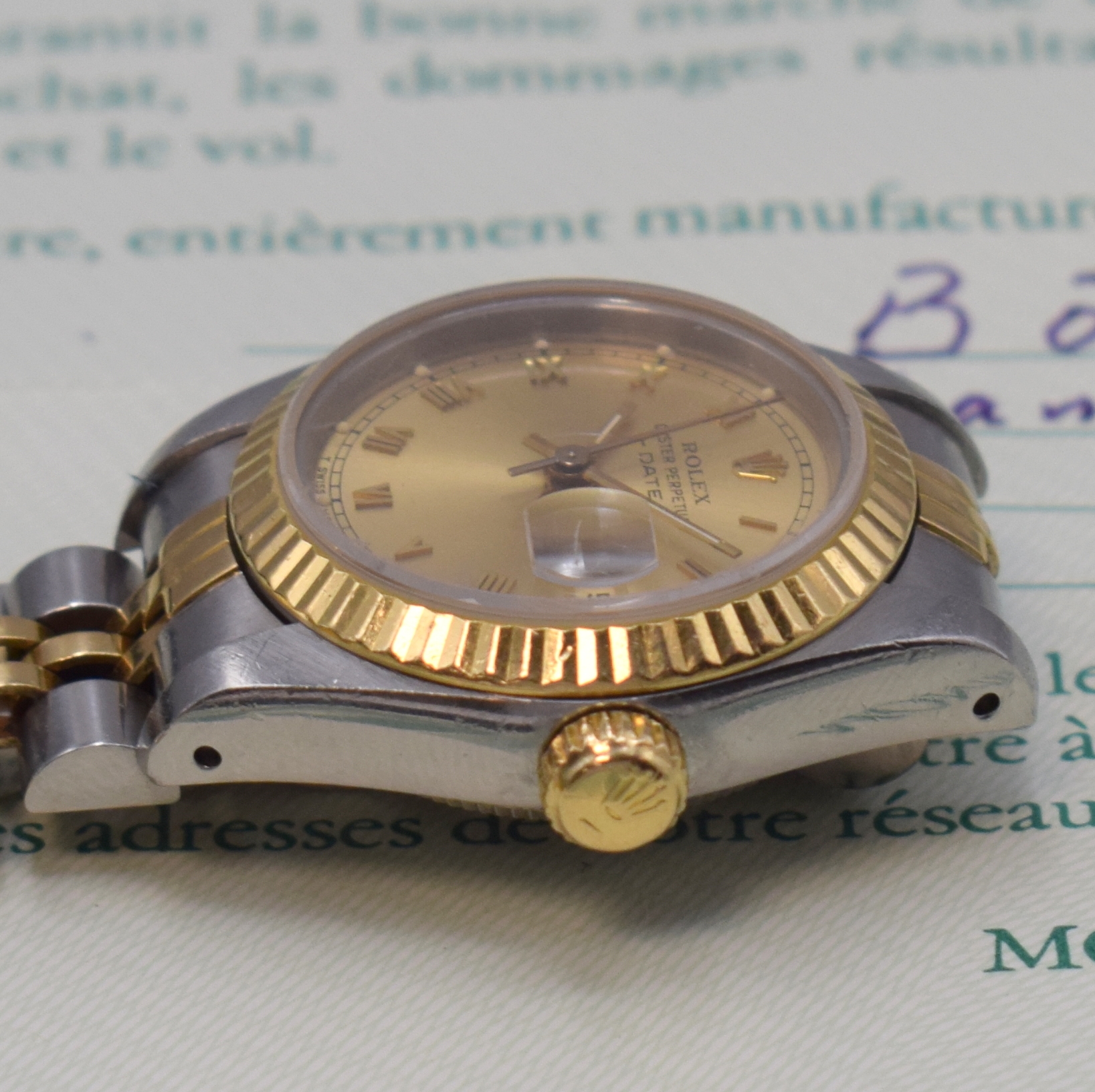 Detail c: ROLEX Damenarmbanduhr Oyster Perpetual Date Referenz 69173, Schweiz verk. lt. beil. Garantie 01/1986, Automatik, Edelstahl/Gold kombiniert inkl. ...