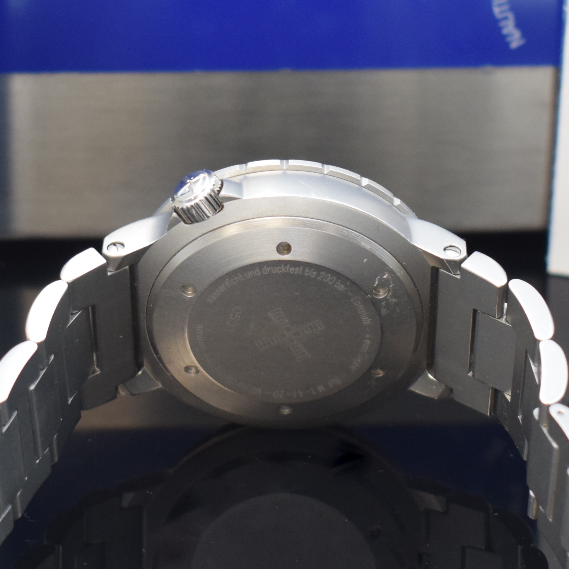 Detail d: NAUTISCHE INSTRUMENTE MÜHLE GLASHÜTTE/SA. Herrenarmbanduhr Modell Nautic-Timer Referenz M1-41-20, Automatik, Edelstahlgeh. inkl. Gliederband m. ...