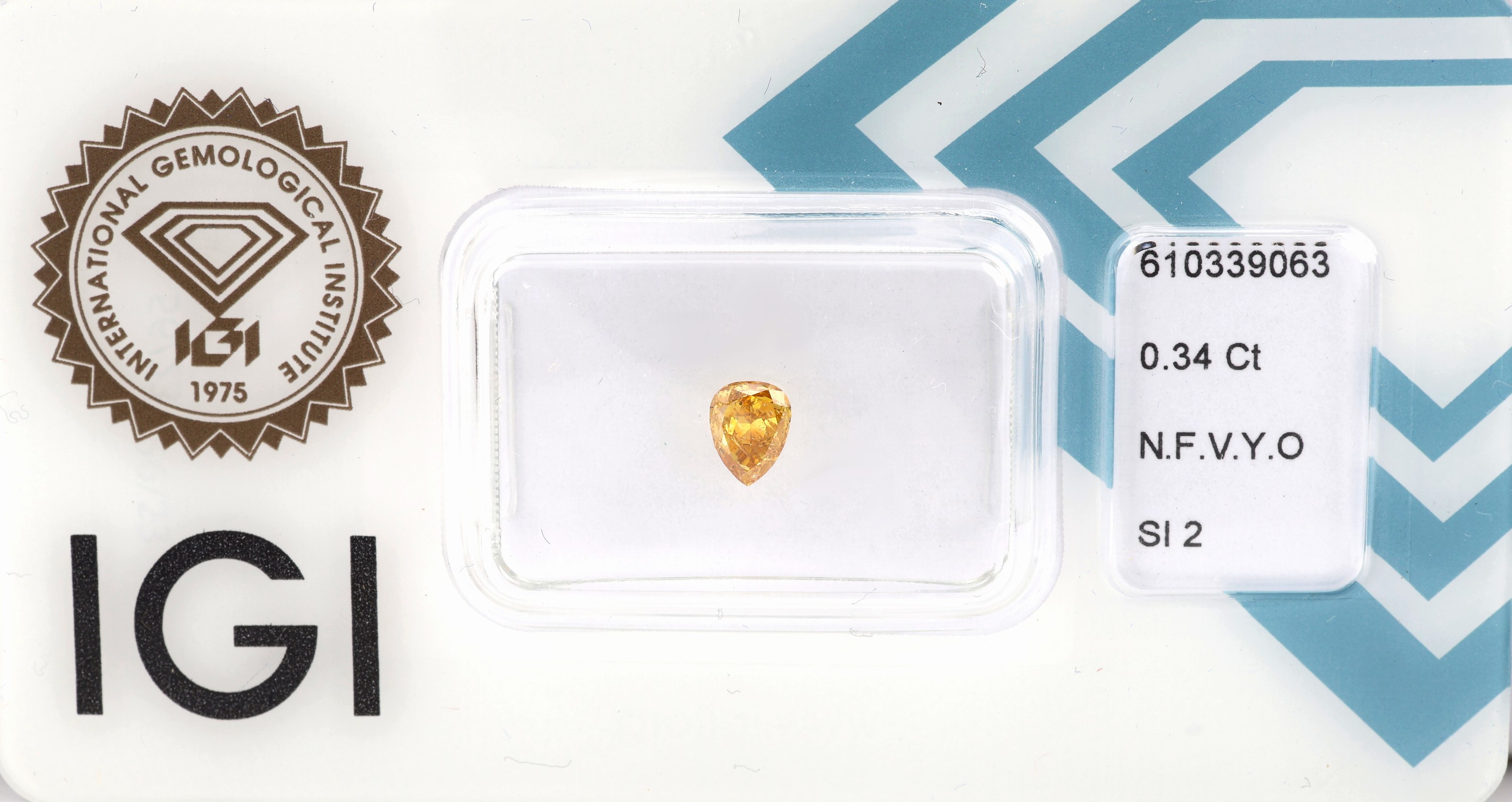 Loser Diamanttropfen 0.34 ct, Gelb-Orange/ si2, verschweißt, mit IGI Expertise