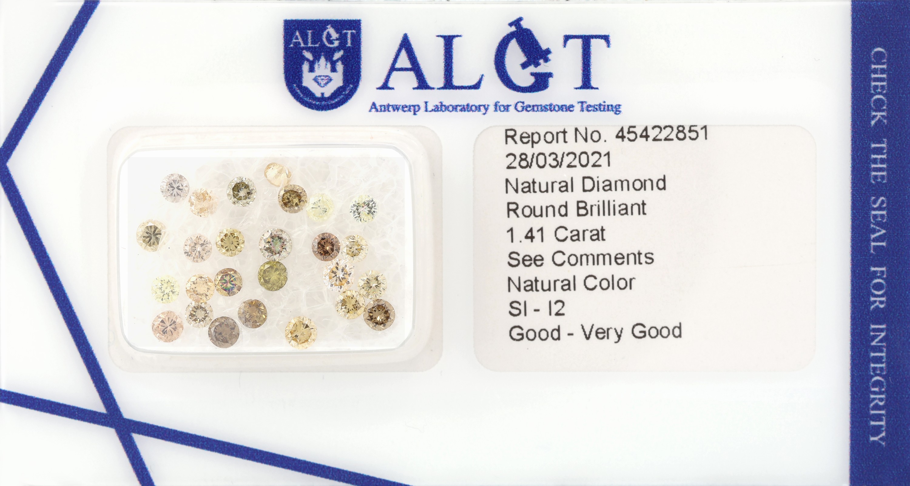 Lot lose Brillanten zus. 1.41 ct versch. Farben (nat.)/si1-p2, mit ALGT Expertise, verschweißt