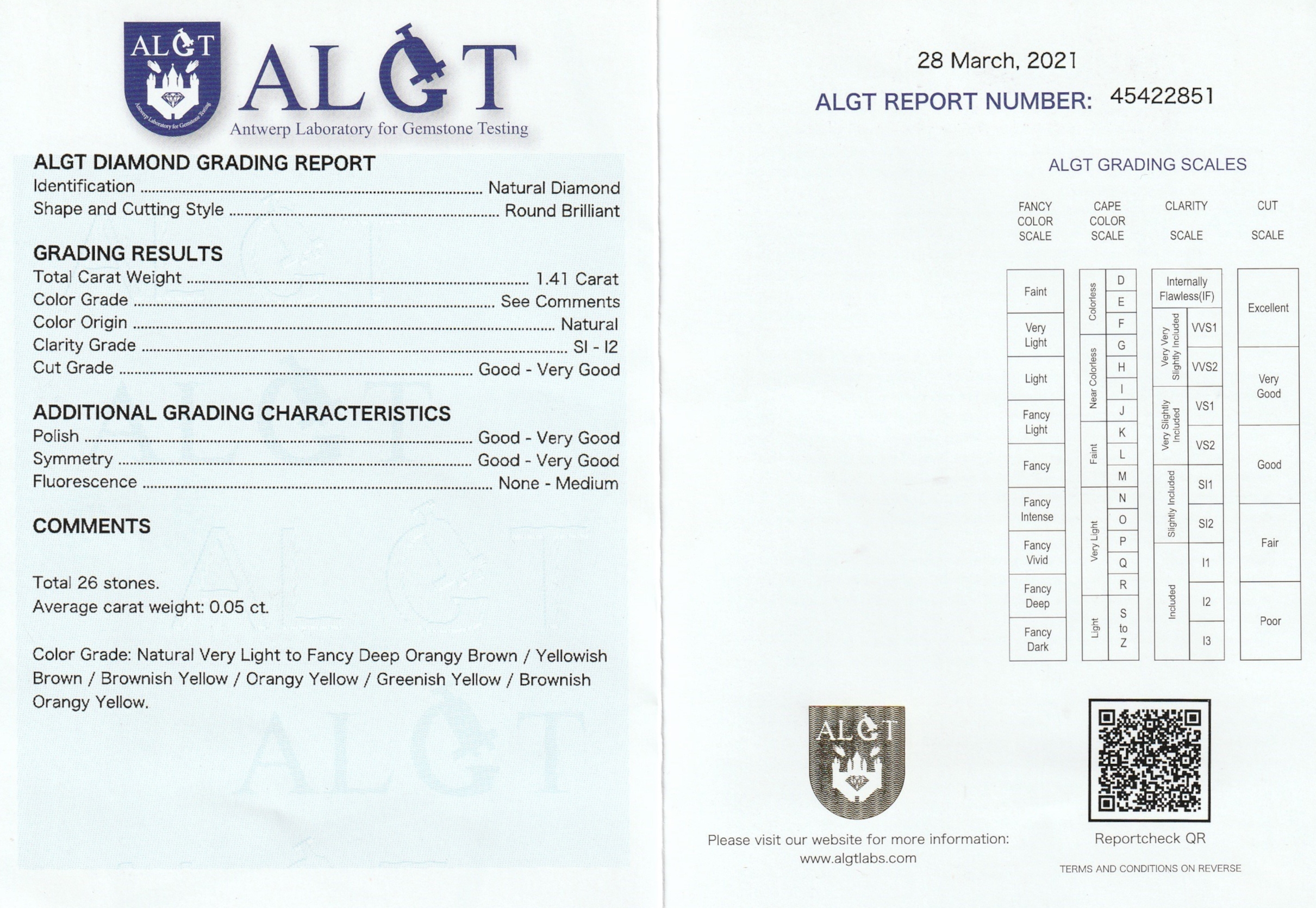 Detail a: Lot lose Brillanten zus. 1.41 ct versch. Farben (nat.)/si1-p2, mit ALGT Expertise, verschweißt
